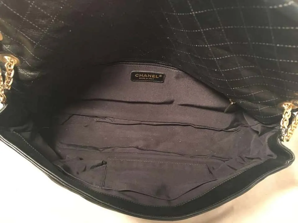 Chanel Black Pleated Leather Classic Flap Shoulder Bag