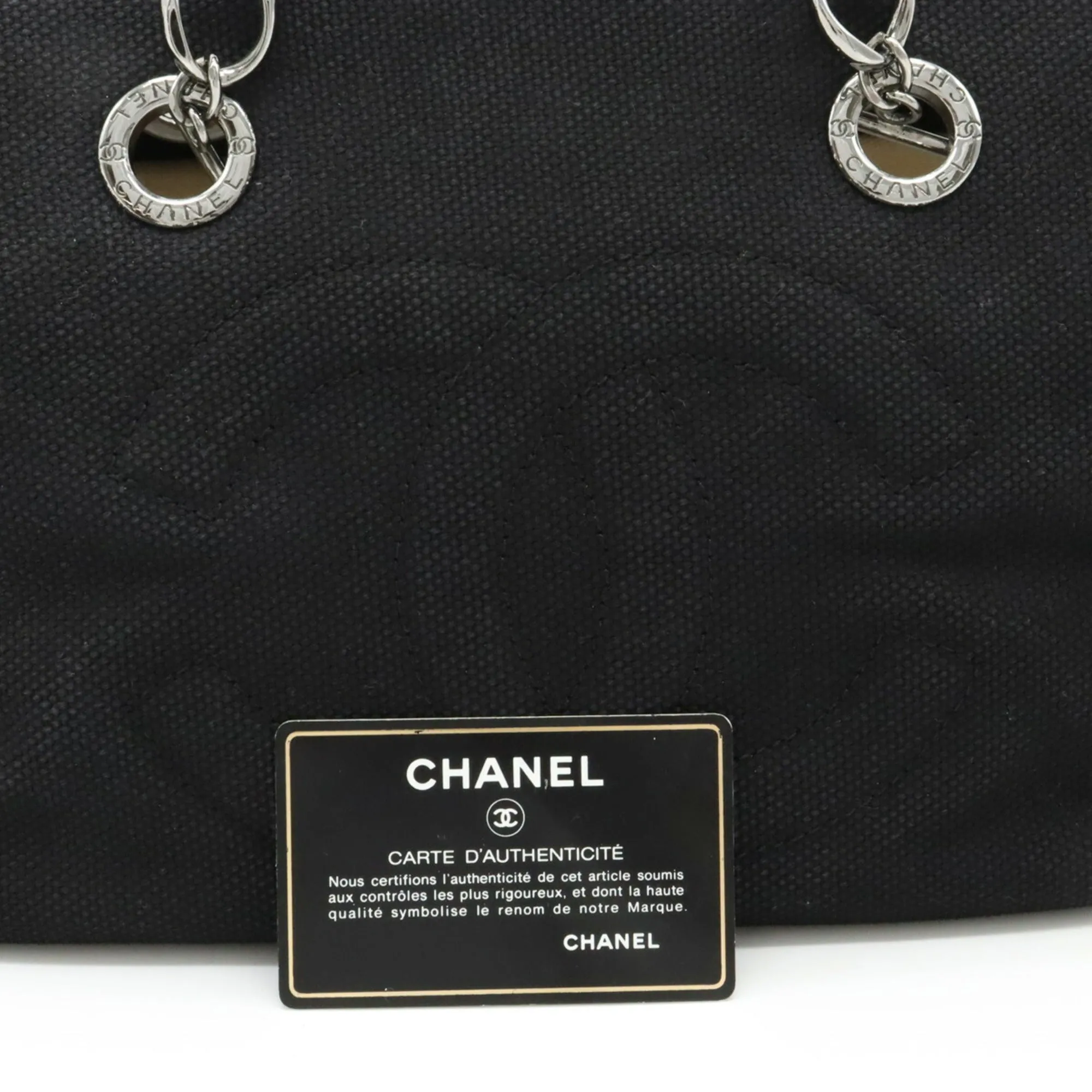 CHANEL Chocolate Bar Coco Mark Chain Shoulder Bag Tote Quilted Net Canvas Leather Black