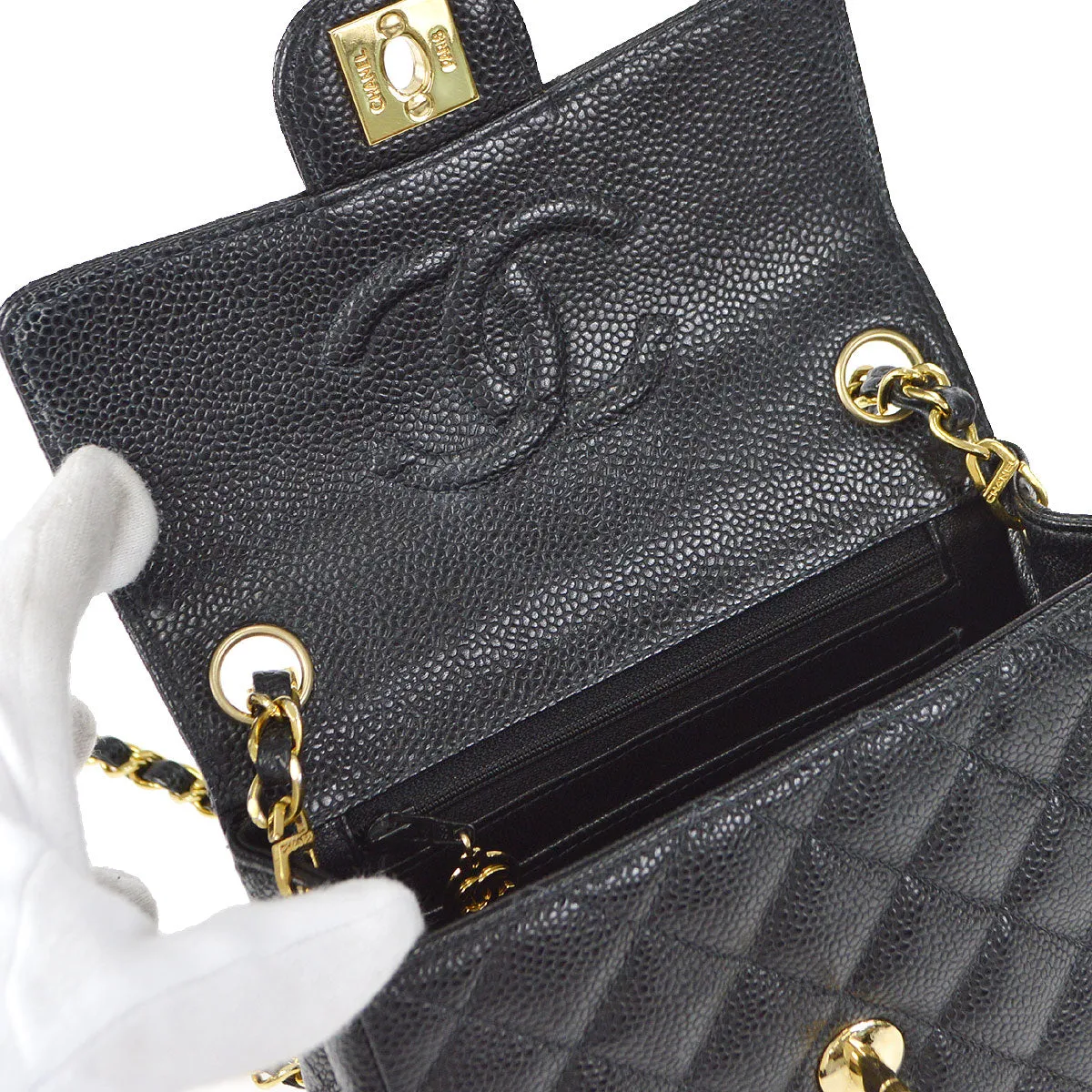 CHANEL Classic Flap Mini Square Chain Shoulder Bag Black Caviar 18176