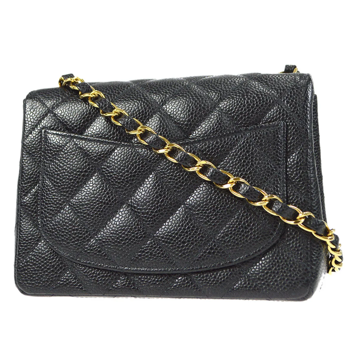 CHANEL Classic Flap Mini Square Chain Shoulder Bag Black Caviar 18176