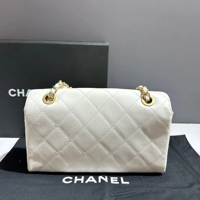 Chanel Classic Quilted White Leather Shoulder Bag