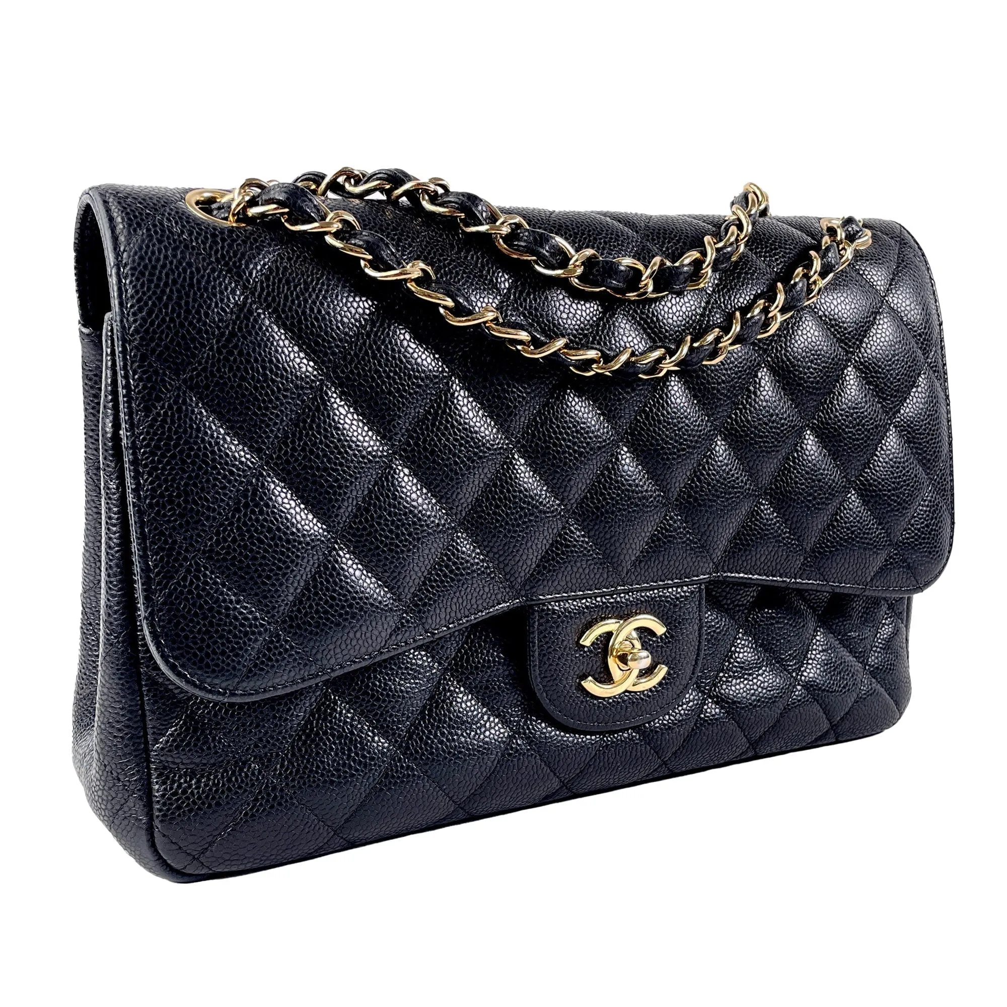 CHANEL Jumbo Classic Caviar Double Flap Shoulder Bag