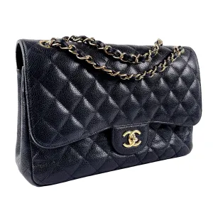 CHANEL Jumbo Classic Caviar Double Flap Shoulder Bag