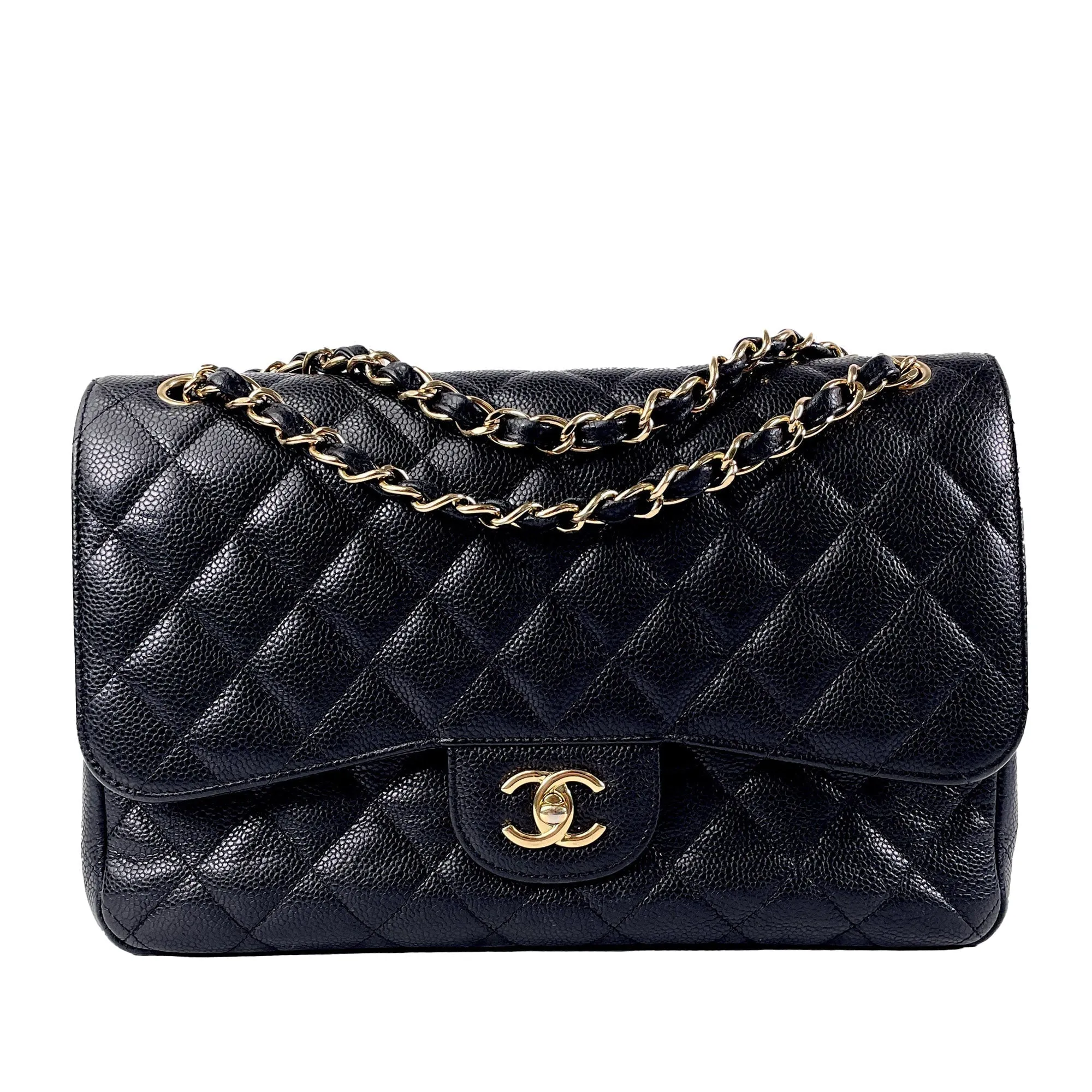 CHANEL Jumbo Classic Caviar Double Flap Shoulder Bag
