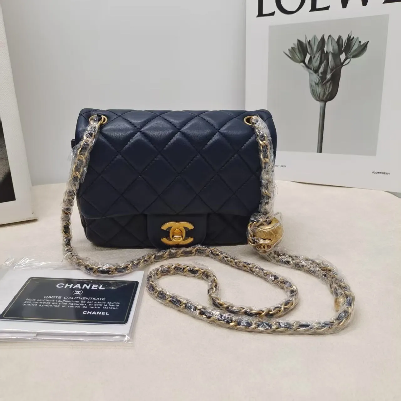 Chanel Lambskin Square Mini CF Navy Shoulder Bag