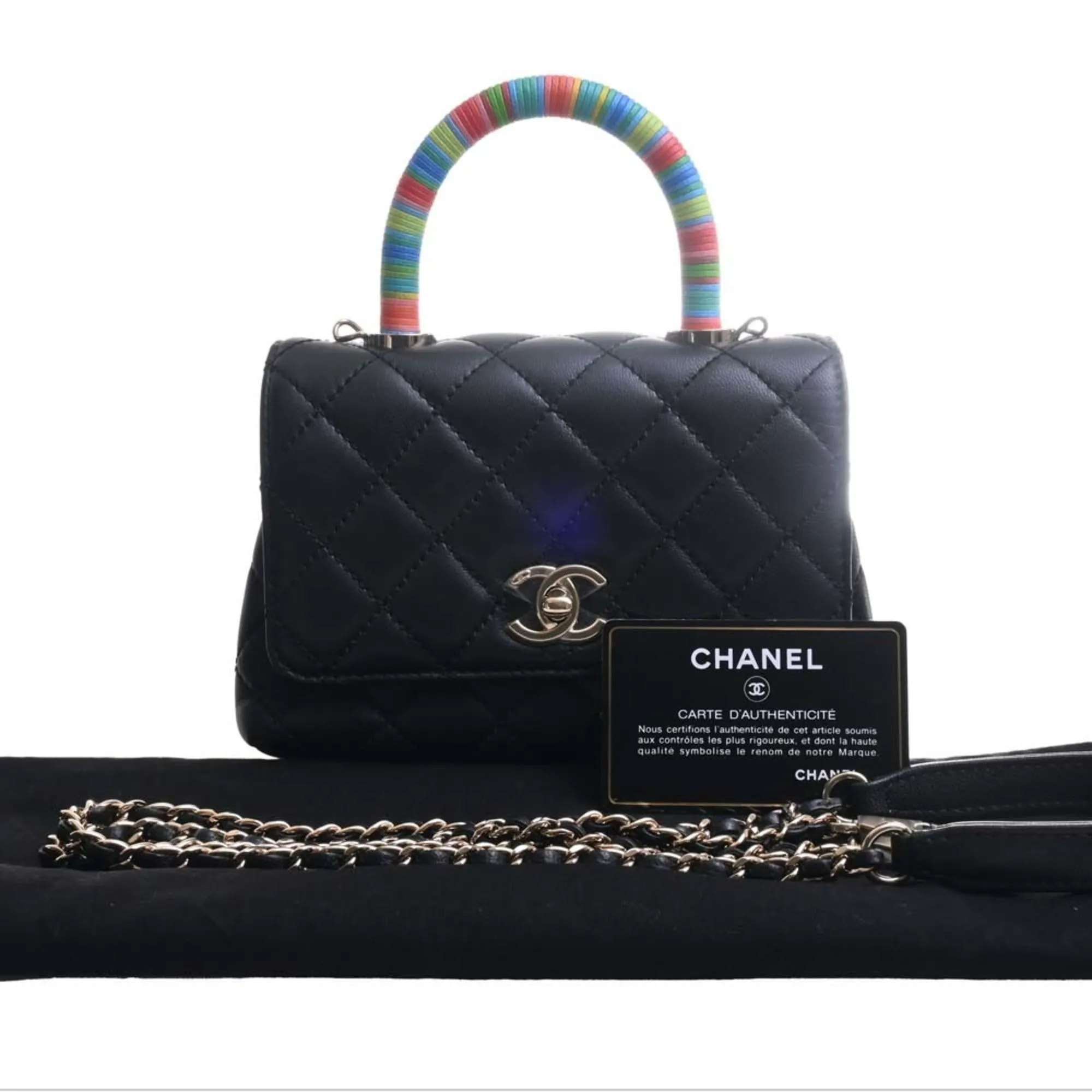 CHANEL Leather Matelasse Coco Mark Chain Shoulder Bag Black/Multicolor Women's