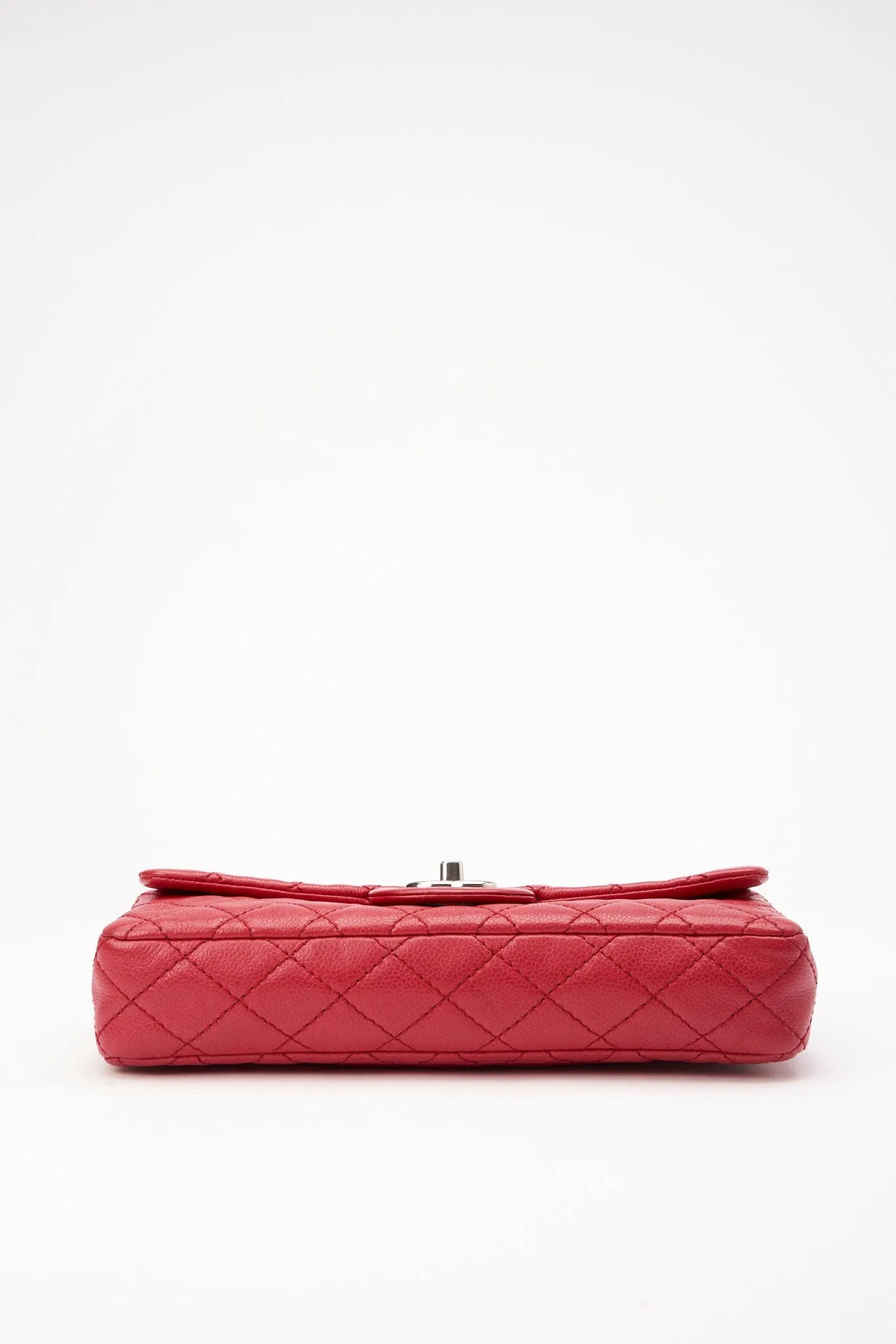 Chanel Red Caviar Leather Single Flap With Silver Hardware