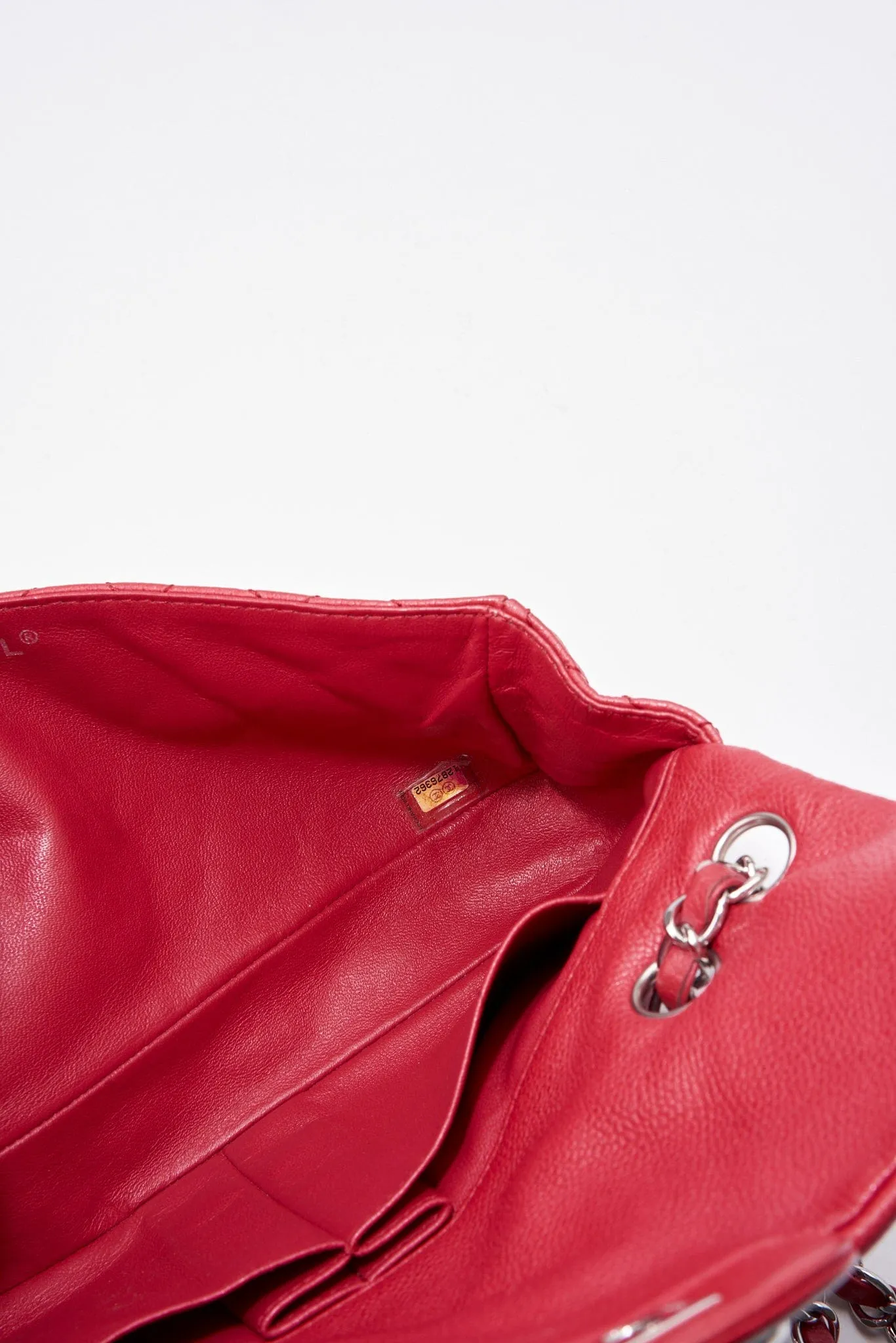 Chanel Red Caviar Leather Single Flap With Silver Hardware