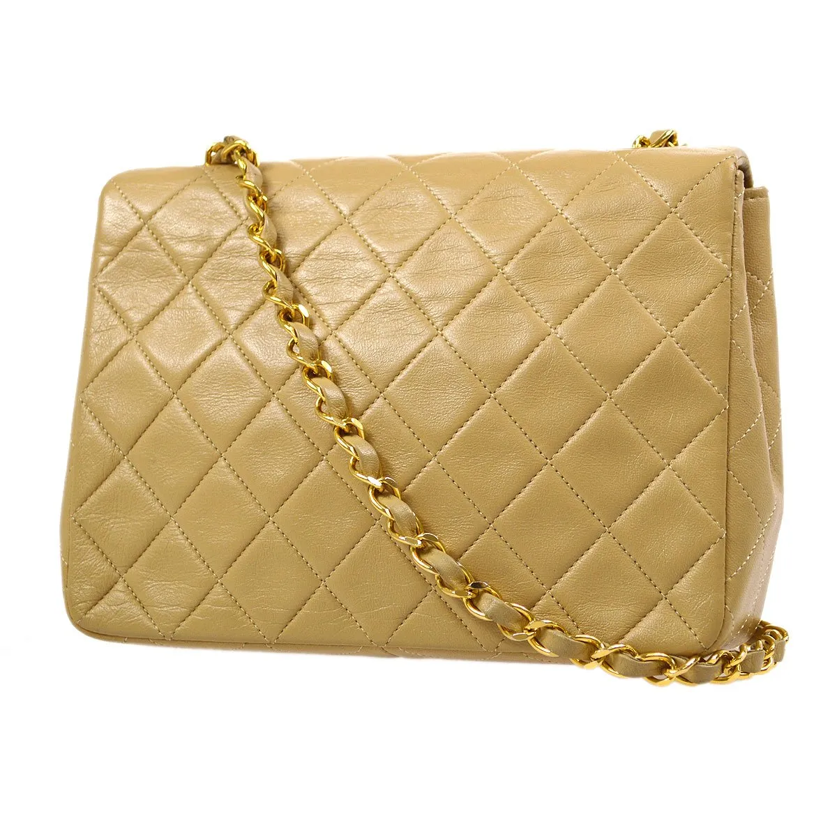 CHANEL Single Chain Shoulder Bag Beige Lambskin 83798