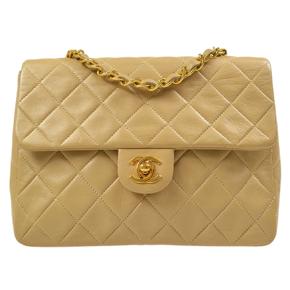 CHANEL Single Chain Shoulder Bag Beige Lambskin 83798