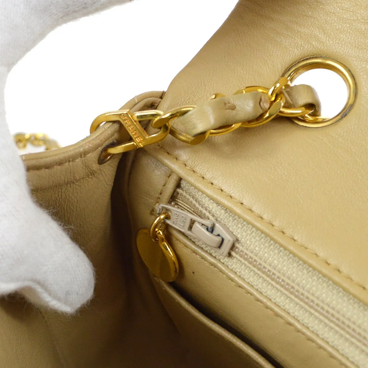 CHANEL Single Chain Shoulder Bag Beige Lambskin 83798