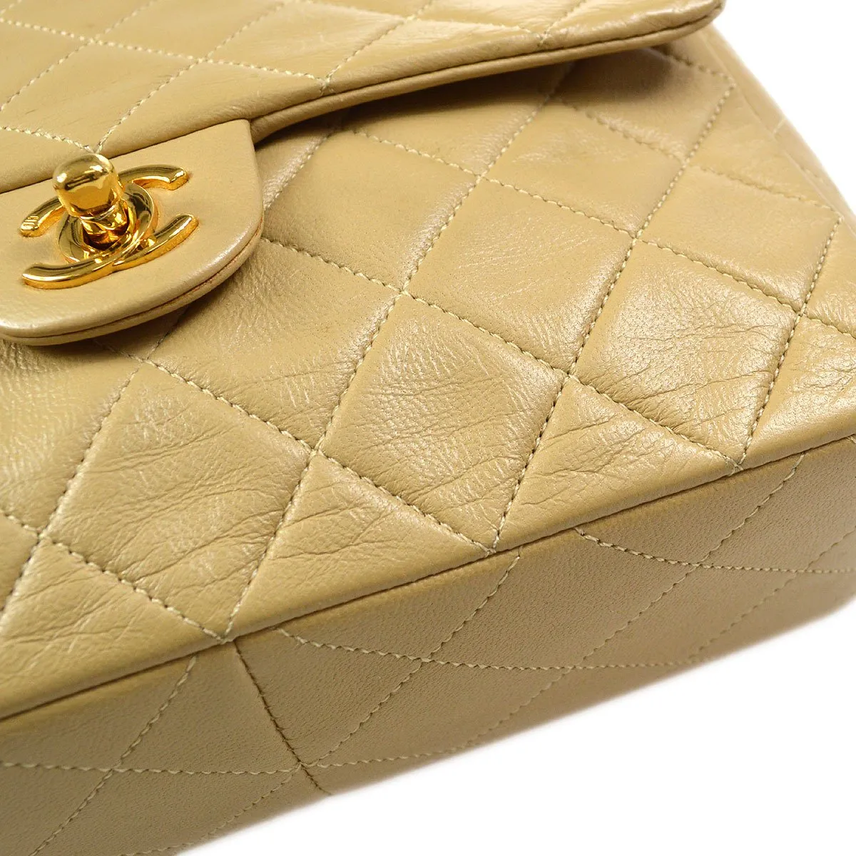 CHANEL Single Chain Shoulder Bag Beige Lambskin 83798