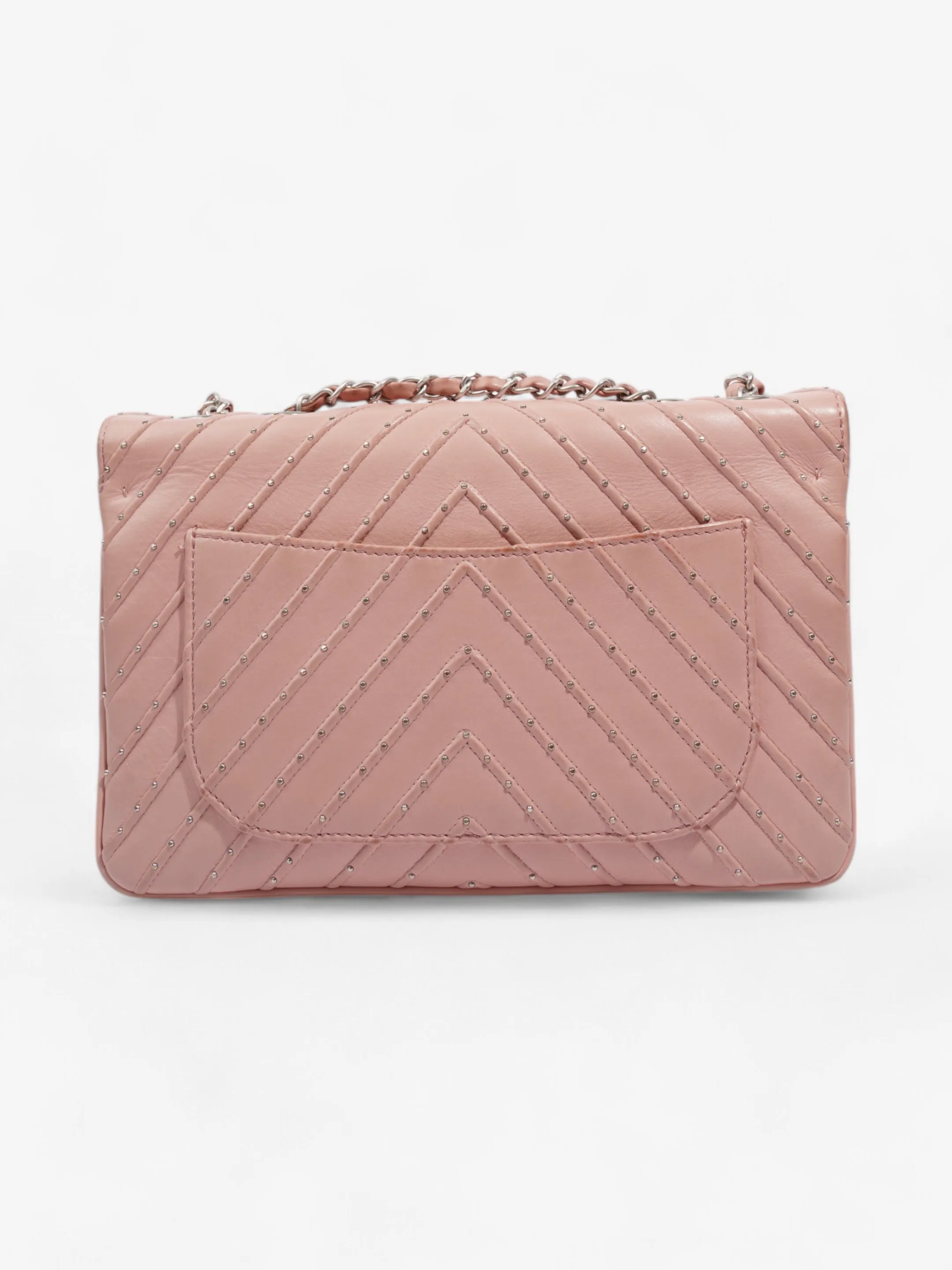 Chanel Studded Chevron Quilted Flap Pink Calfskin Leather