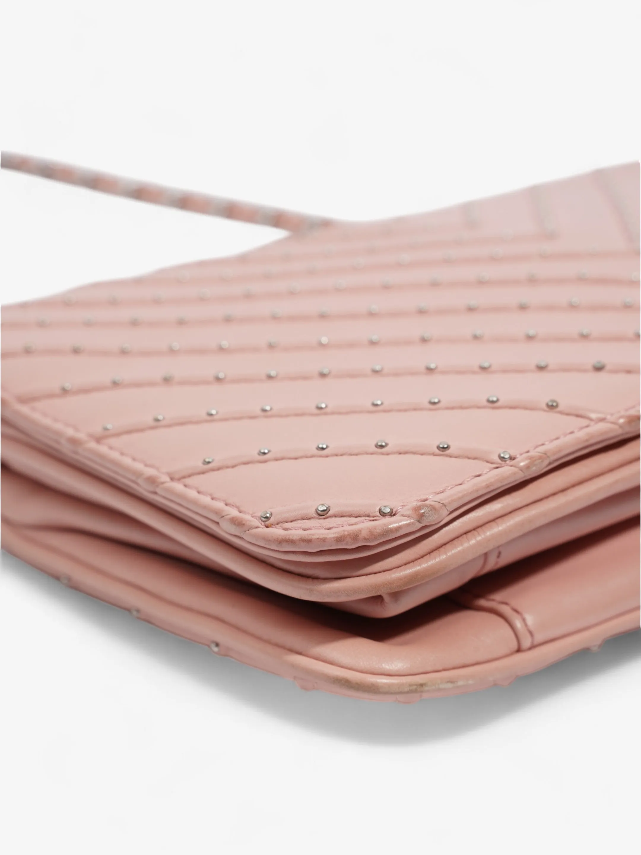 Chanel Studded Chevron Quilted Flap Pink Calfskin Leather