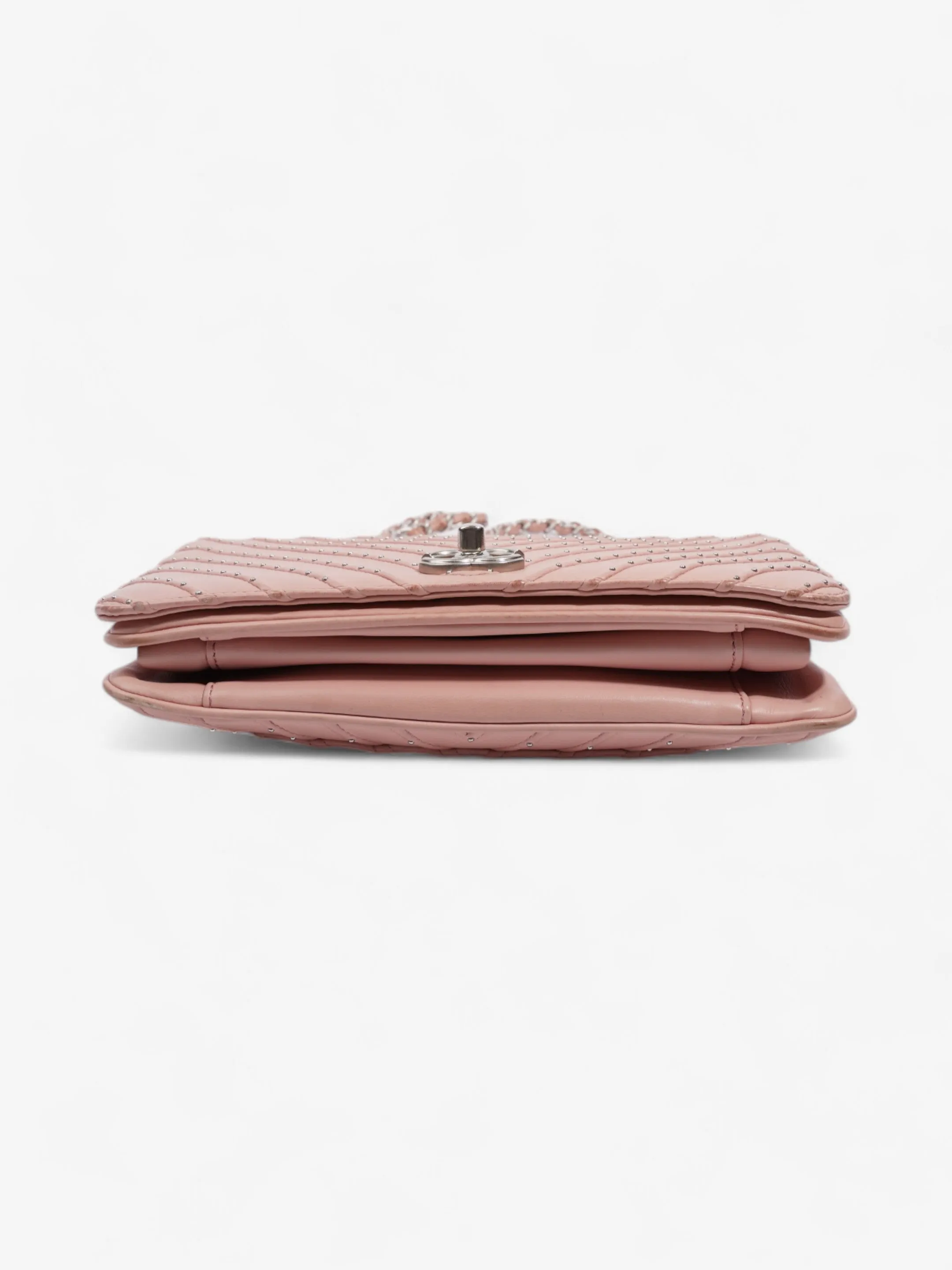 Chanel Studded Chevron Quilted Flap Pink Calfskin Leather