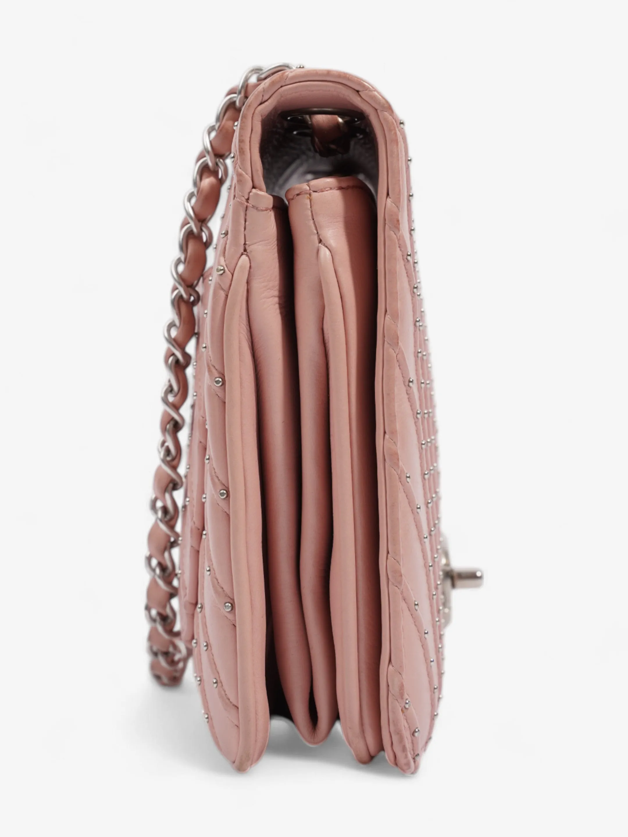 Chanel Studded Chevron Quilted Flap Pink Calfskin Leather