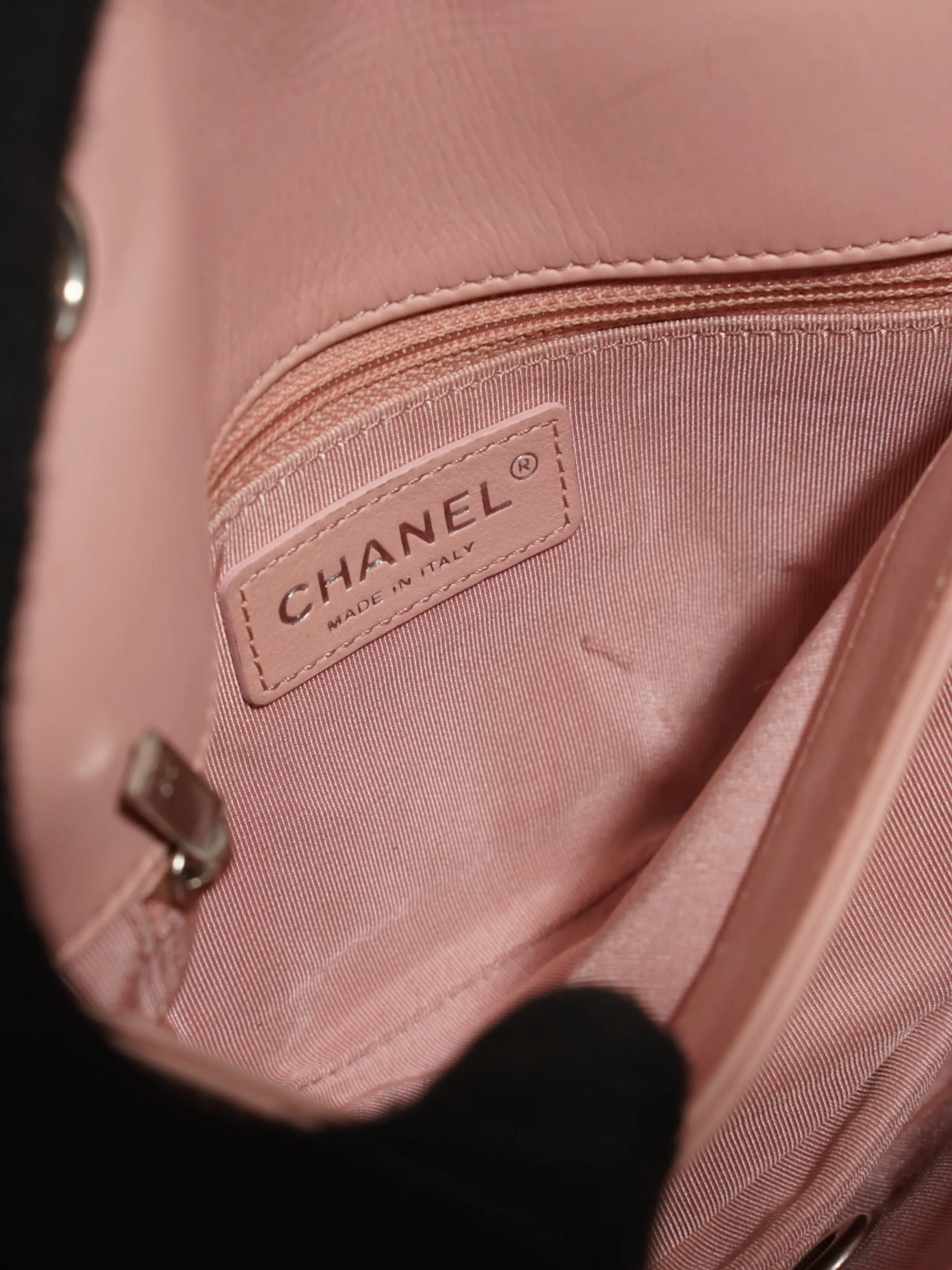 Chanel Studded Chevron Quilted Flap Pink Calfskin Leather