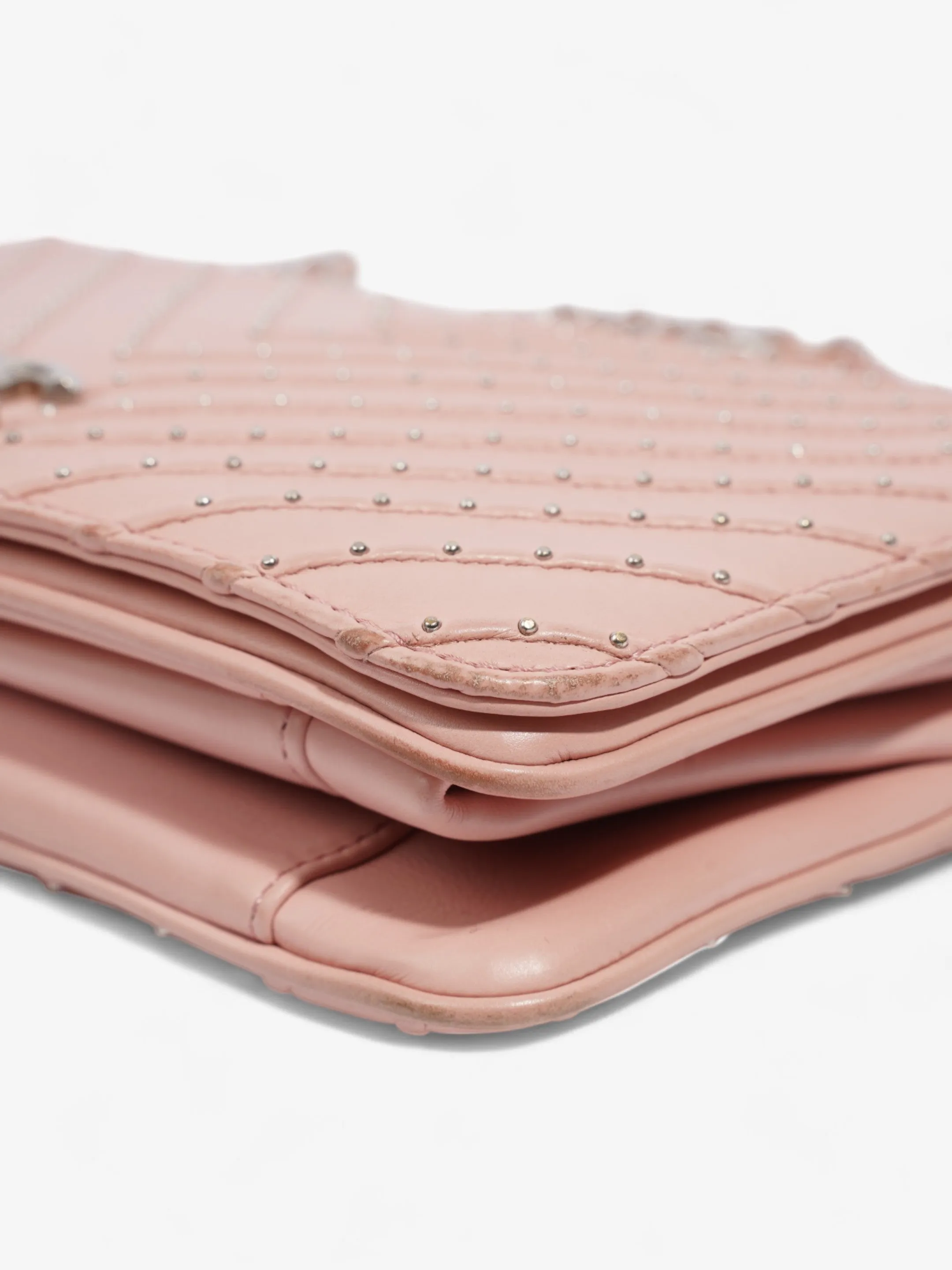 Chanel Studded Chevron Quilted Flap Pink Calfskin Leather