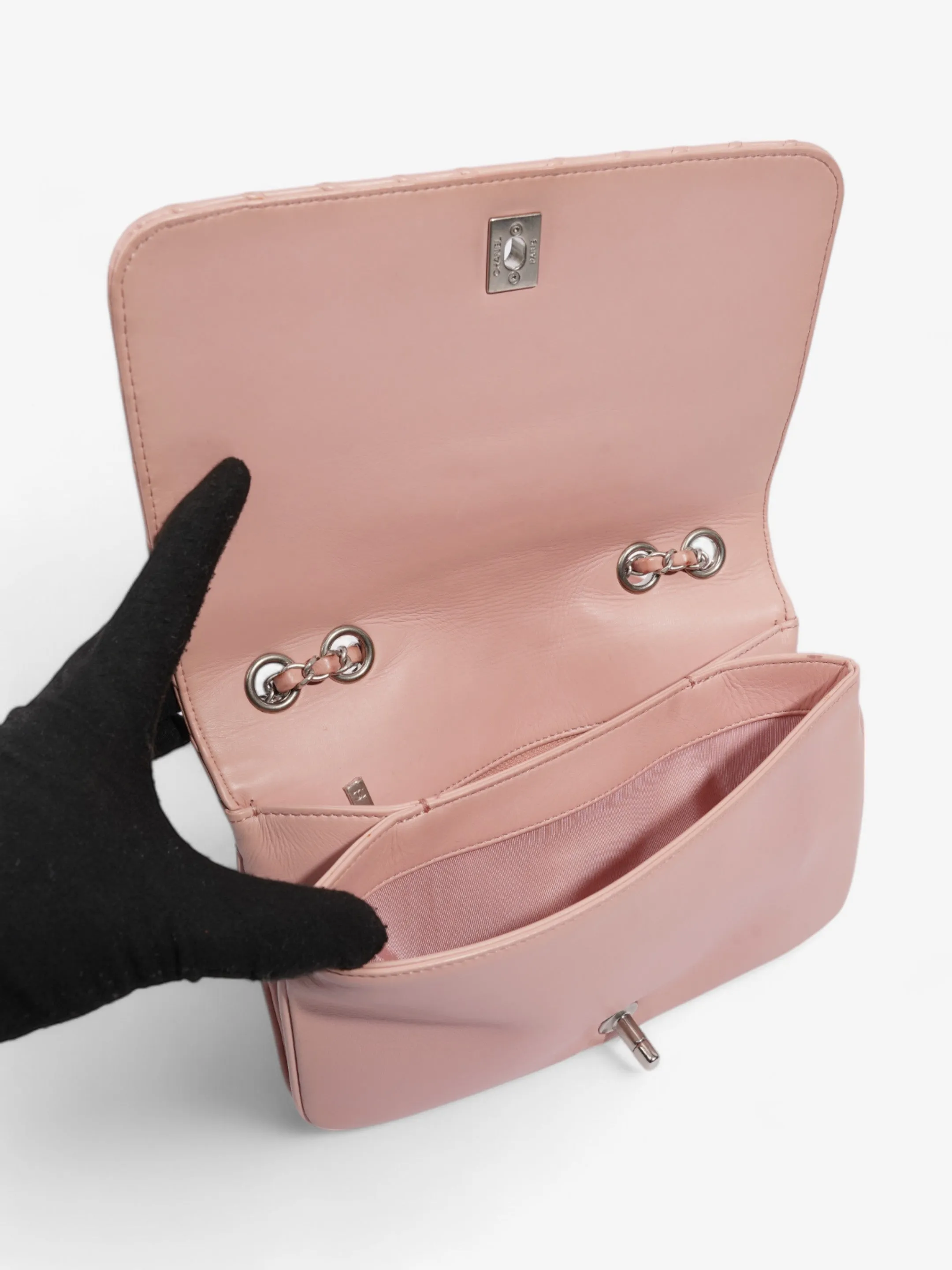Chanel Studded Chevron Quilted Flap Pink Calfskin Leather