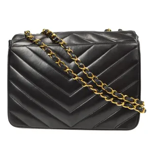 CHANEL V Stitch Mademoiselle Double Chain Shoulder Bag Lambskin 87798