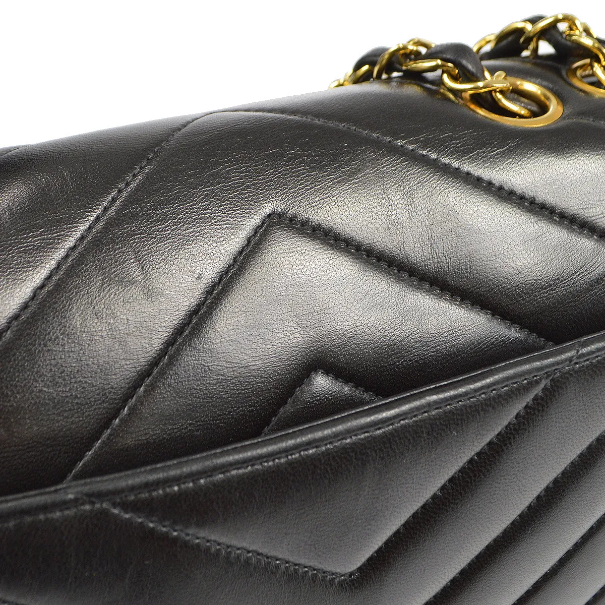 CHANEL V Stitch Mademoiselle Double Chain Shoulder Bag Lambskin 87798