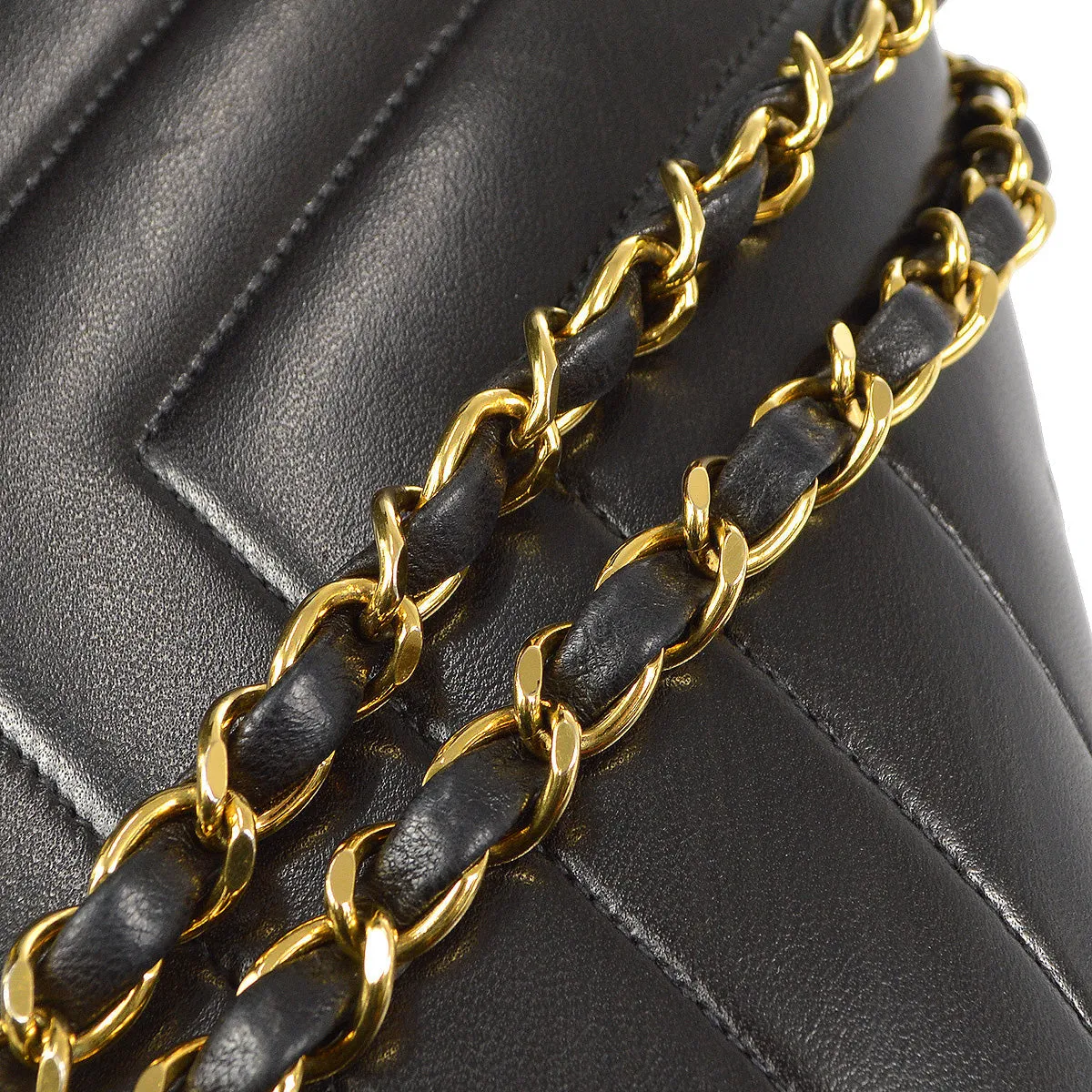 CHANEL V Stitch Mademoiselle Double Chain Shoulder Bag Lambskin 87798