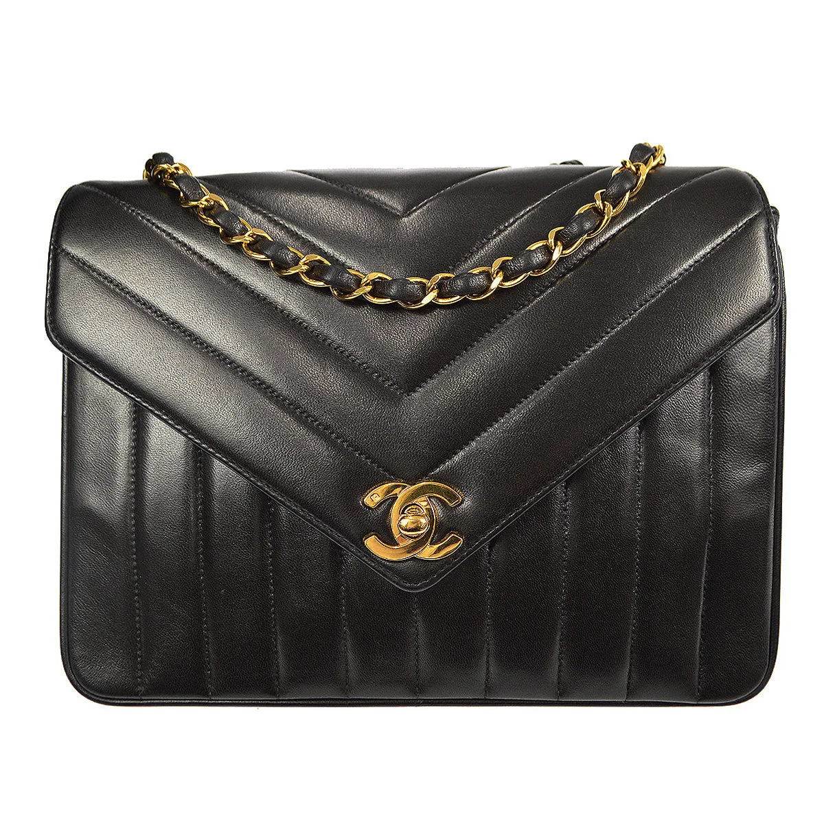 CHANEL V Stitch Mademoiselle Double Chain Shoulder Bag Lambskin 87798