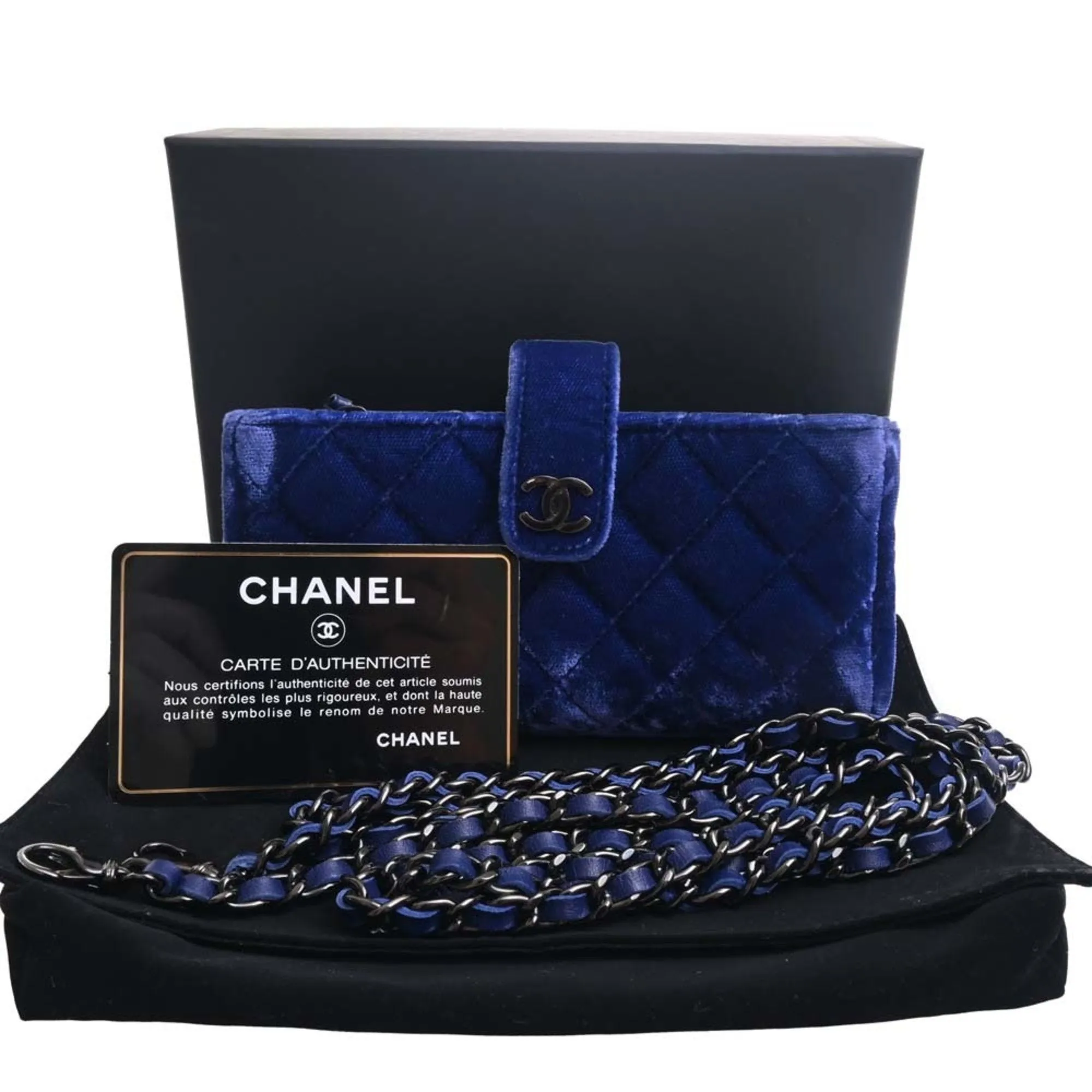 CHANEL Velor Matelasse Coco Mark Chain Shoulder Pouch Blue Ladies