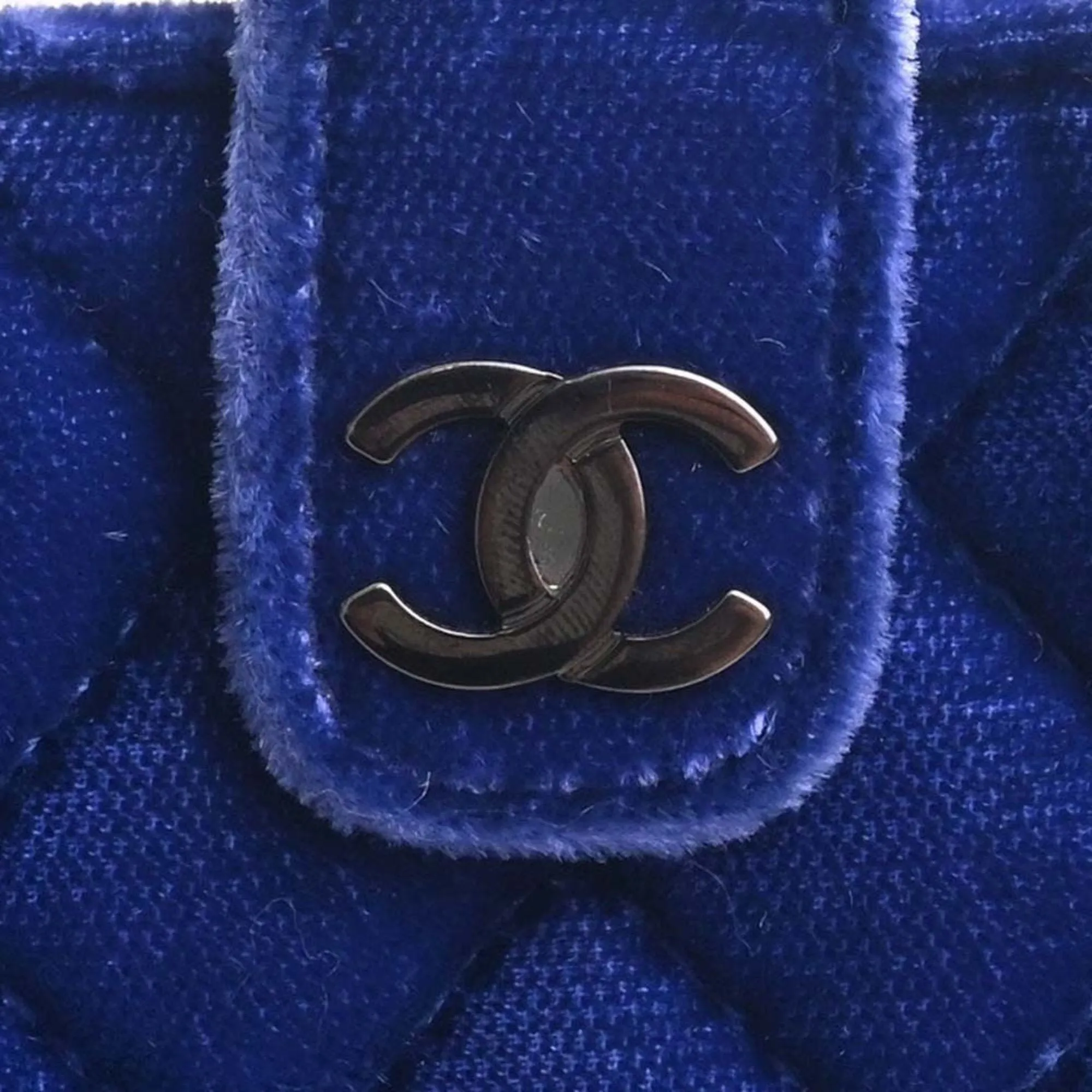 CHANEL Velor Matelasse Coco Mark Chain Shoulder Pouch Blue Ladies