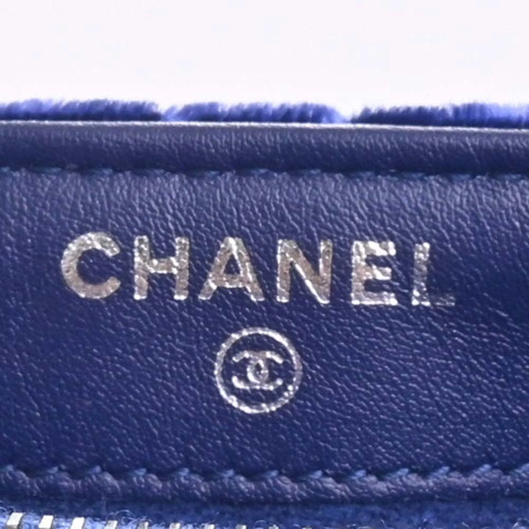 CHANEL Velor Matelasse Coco Mark Chain Shoulder Pouch Blue Ladies