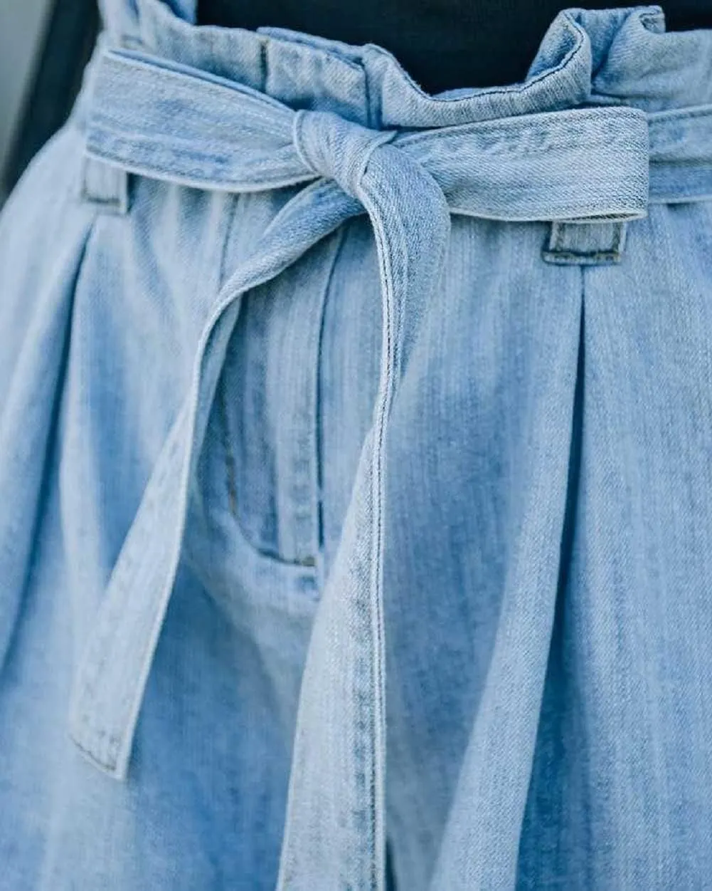 CHARTOU Women's Causal Paper Bag Waist Self-Tie Belt Wide Leg Loose Fit Denim Shorts