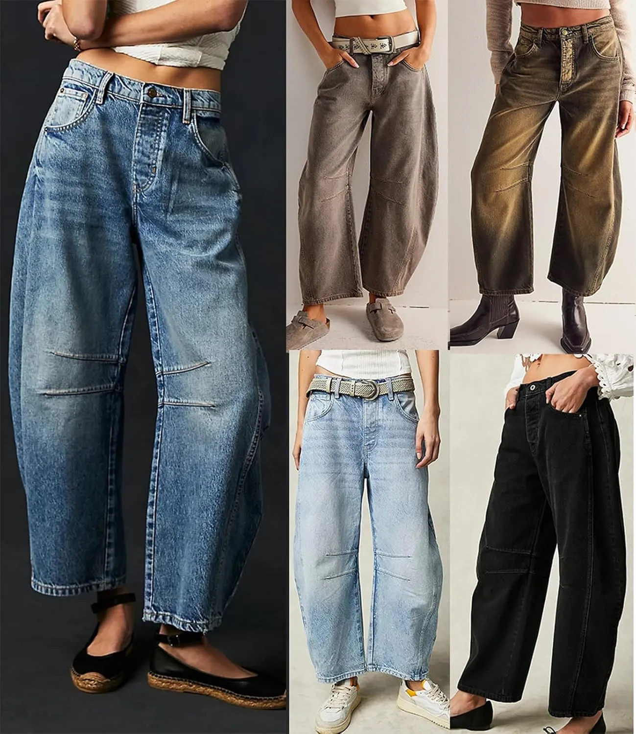 CHARTOU Women's Wide Leg Cropped Baggy Y2k Mid Rise Jeans - Boyfriend Harem Denim Pants