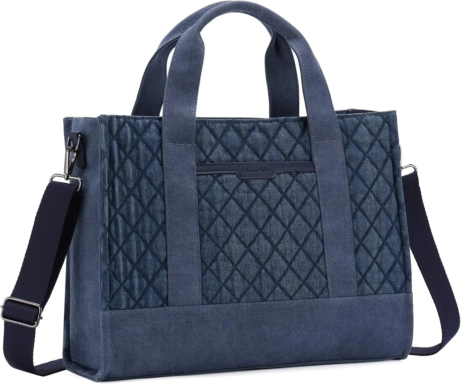 Chase Chic Canvas Tote Bag with Zipper for Women, Multi Pocket Shoulder Crossbody Handbag Bag with Compartments for Work