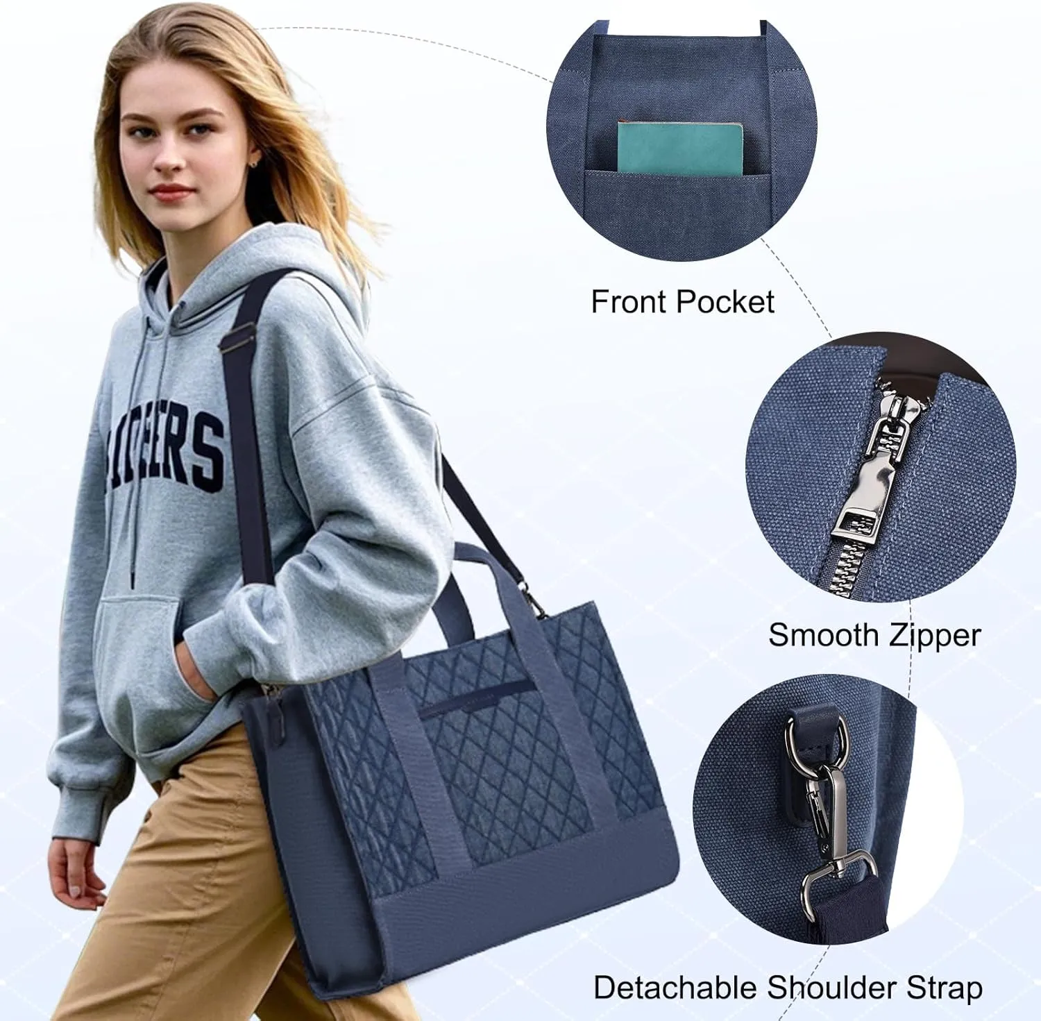 Chase Chic Canvas Tote Bag with Zipper for Women, Multi Pocket Shoulder Crossbody Handbag Bag with Compartments for Work
