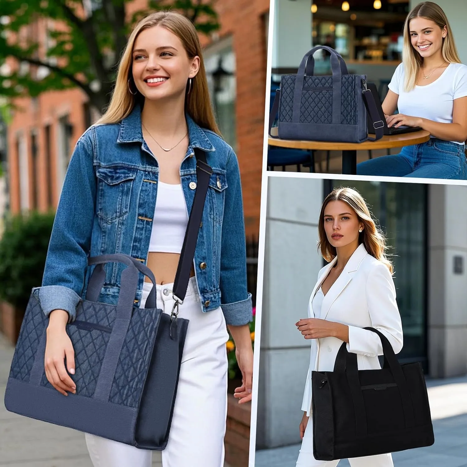 Chase Chic Canvas Tote Bag with Zipper for Women, Multi Pocket Shoulder Crossbody Handbag Bag with Compartments for Work