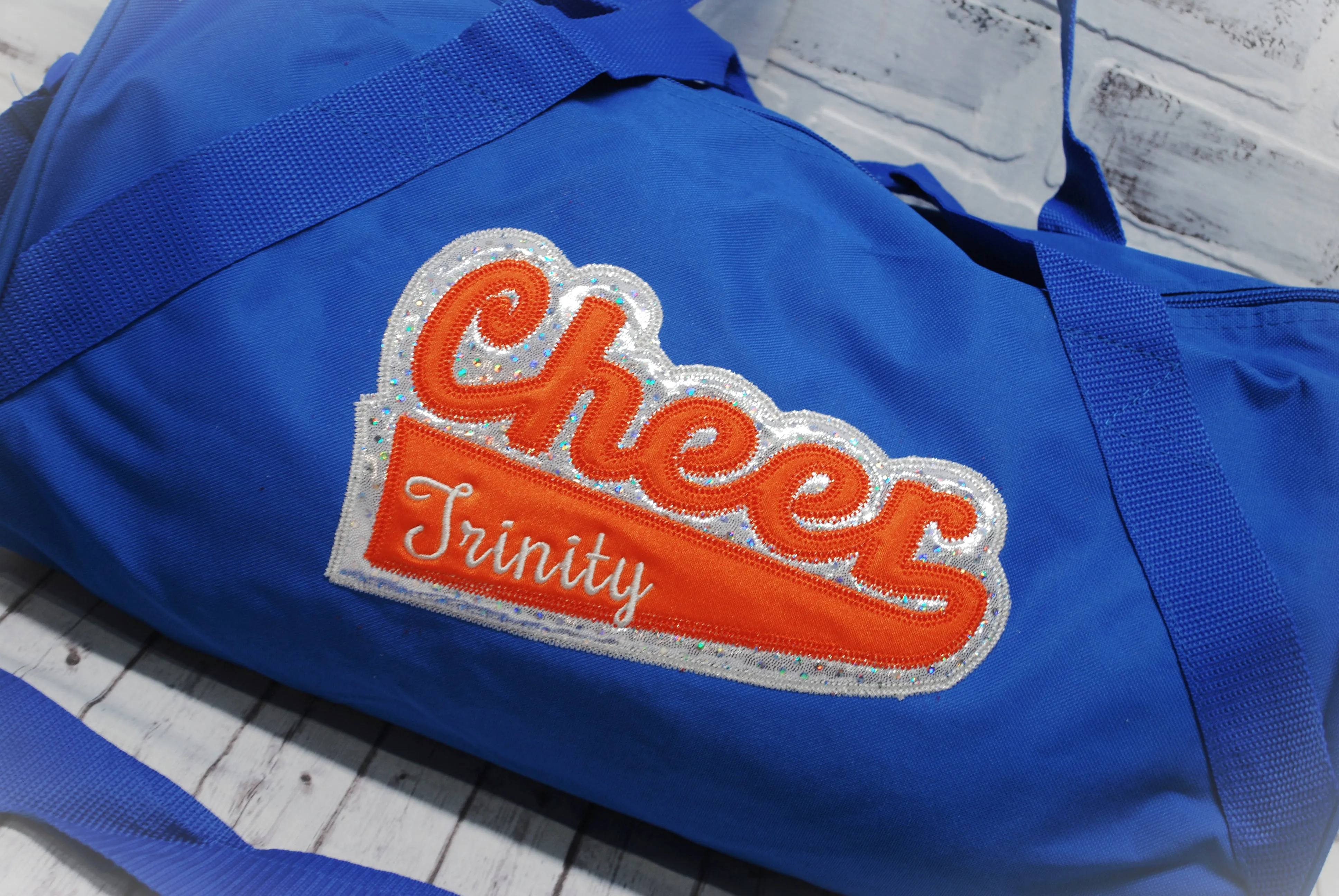 Cheer Blue Orange Silver Personalized Tote or Duffle Bag