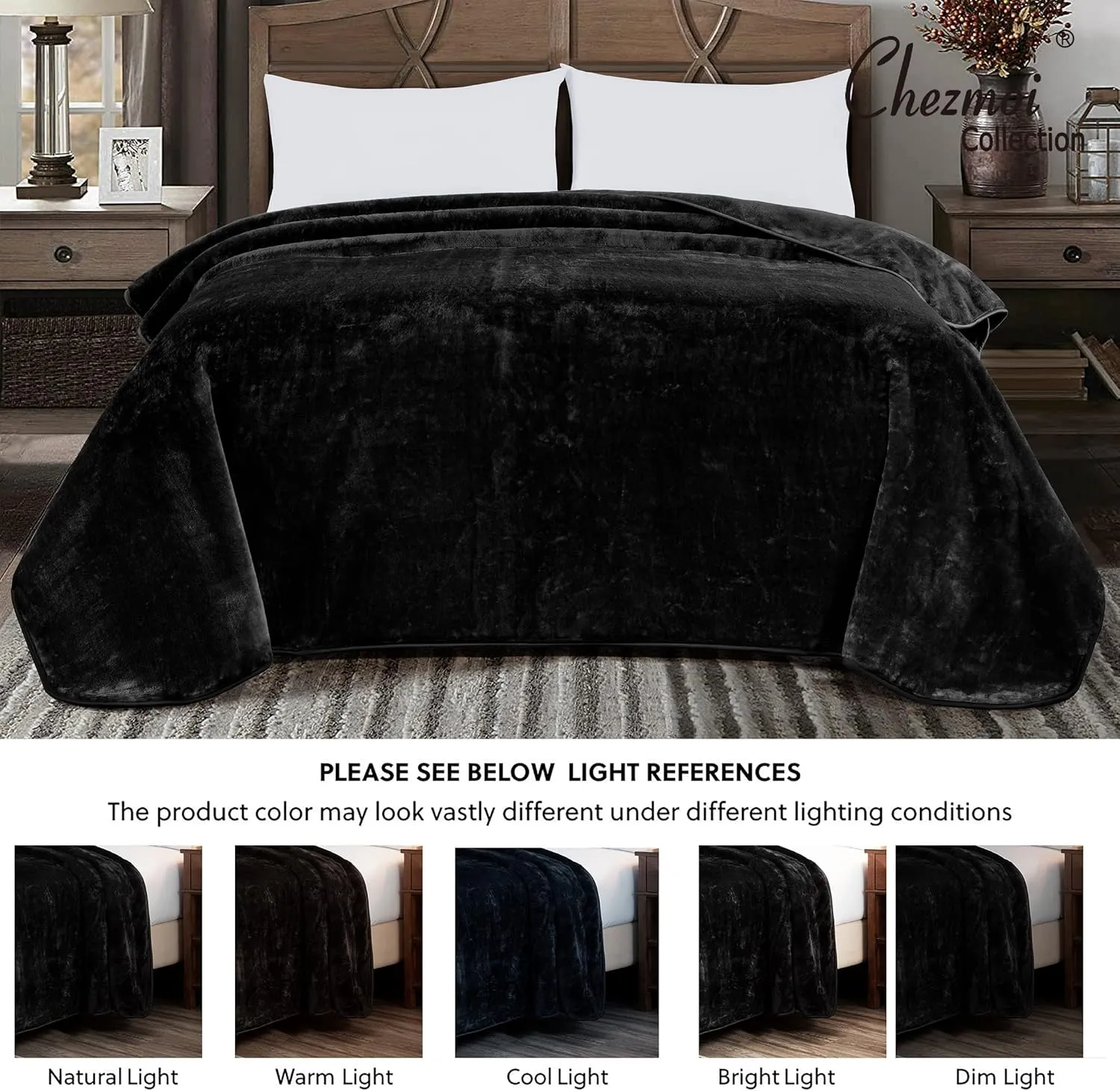 Chezmoi Collection Solid Black Bed Blanket Heavy Thick One Ply Faux Korean Mink Blanket King Size (Oversized Queen) 85"x95", 9-Pound