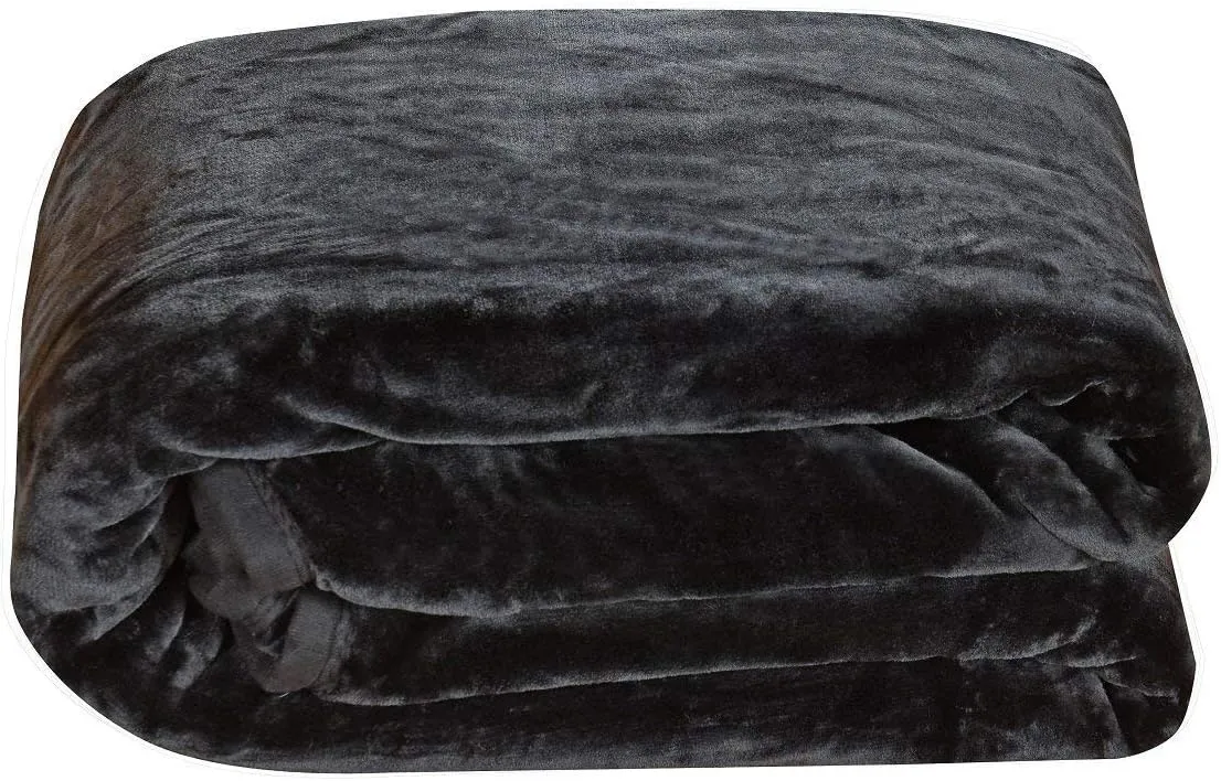 Chezmoi Collection Solid Black Bed Blanket Heavy Thick One Ply Faux Korean Mink Blanket King Size (Oversized Queen) 85"x95", 9-Pound