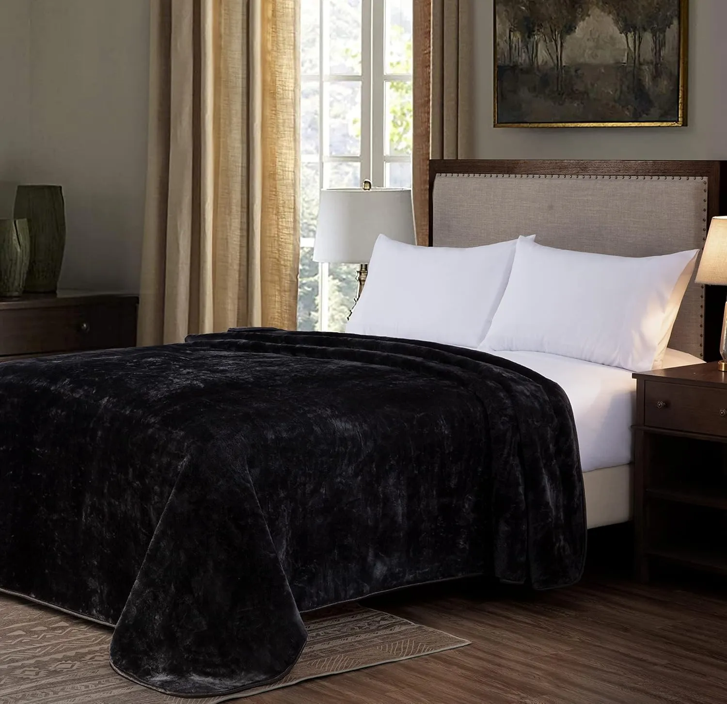 Chezmoi Collection Solid Black Bed Blanket Heavy Thick One Ply Faux Korean Mink Blanket King Size (Oversized Queen) 85"x95", 9-Pound