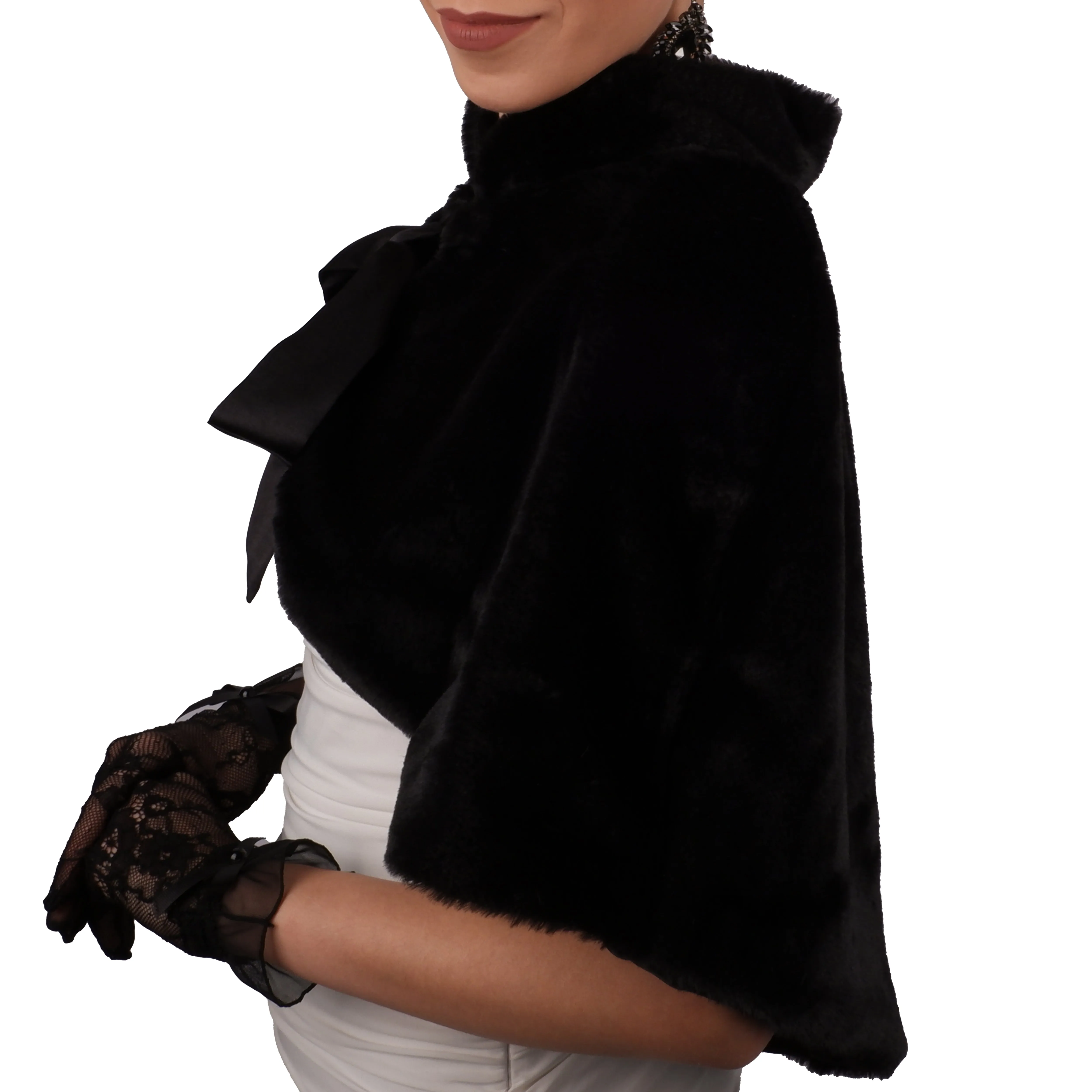 Chic and Soft Faux Fur Bolero with Ribbon Collar