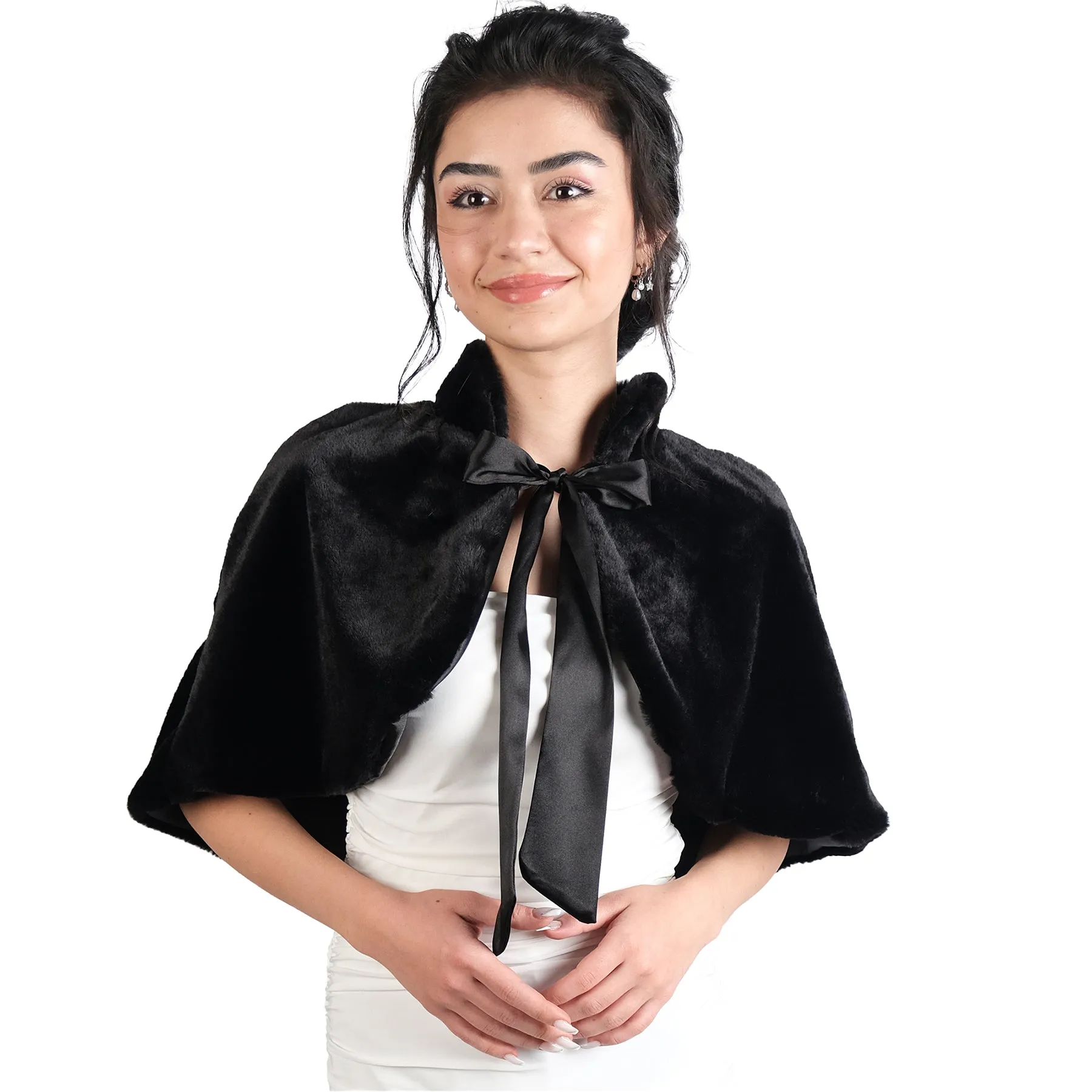 Chic and Soft Faux Fur Bolero with Ribbon Collar