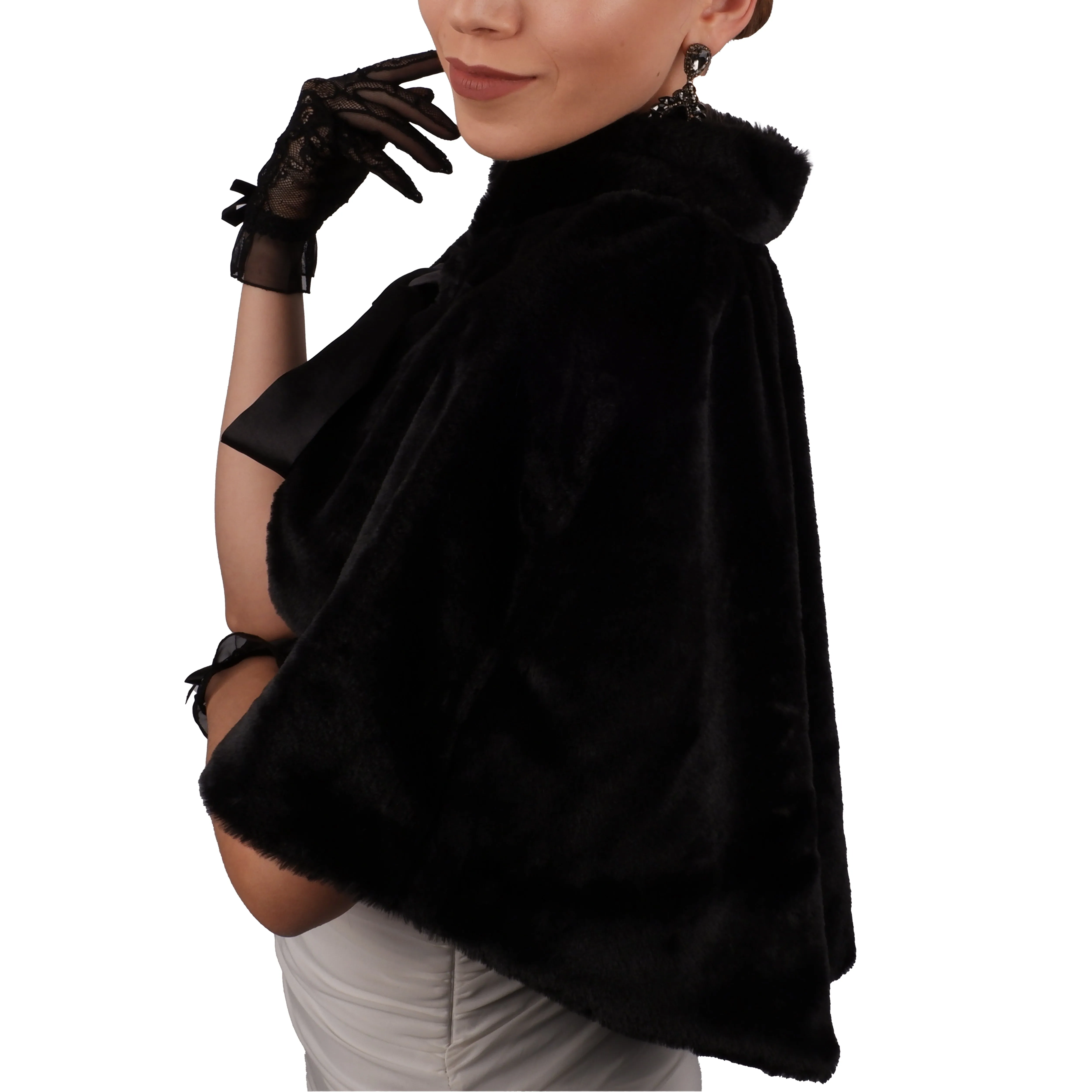 Chic and Soft Faux Fur Bolero with Ribbon Collar