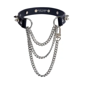 CHIC CHOK Spiked Breathless Handmade Cowhide Leather Collar with Metal Chain and Spikes (silver, M)