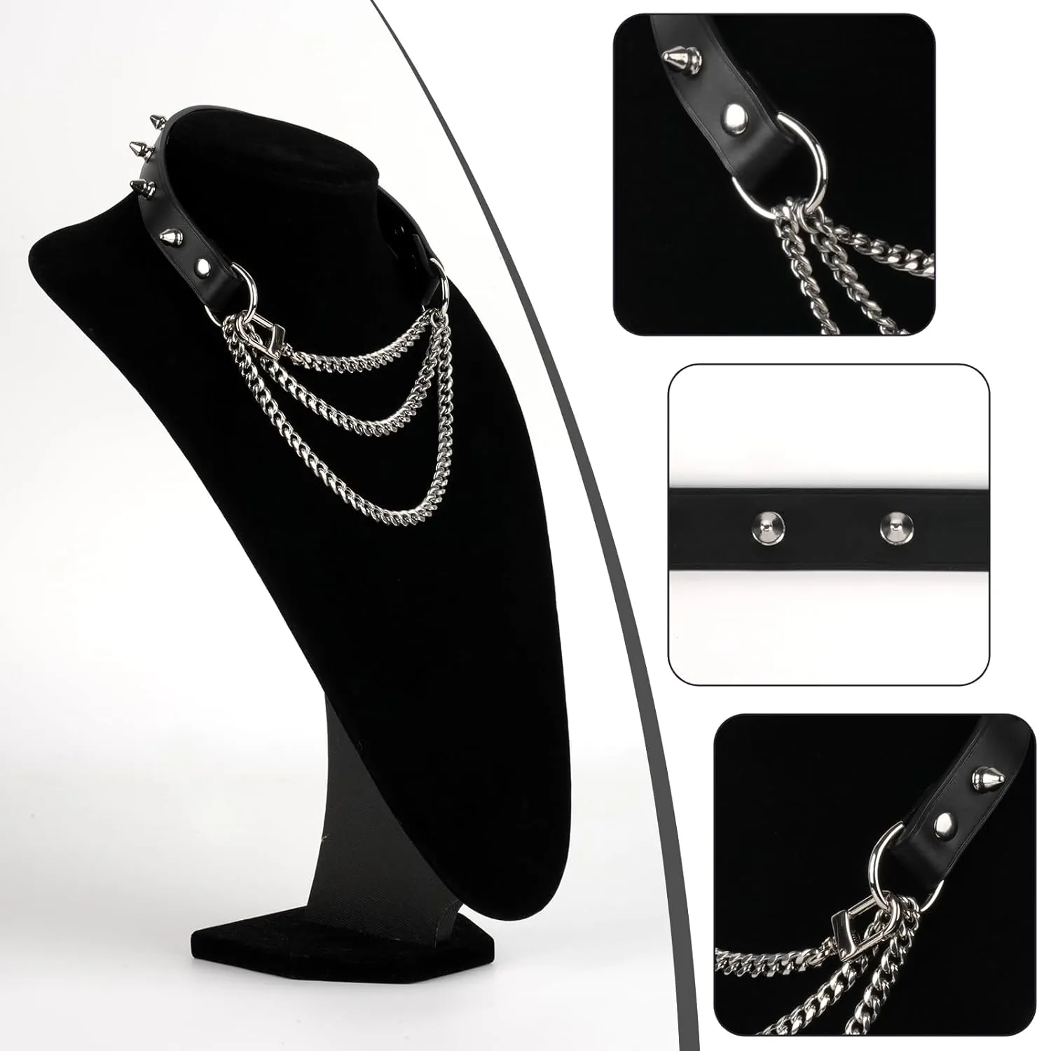 CHIC CHOK Spiked Breathless Handmade Cowhide Leather Collar with Metal Chain and Spikes (silver, M)