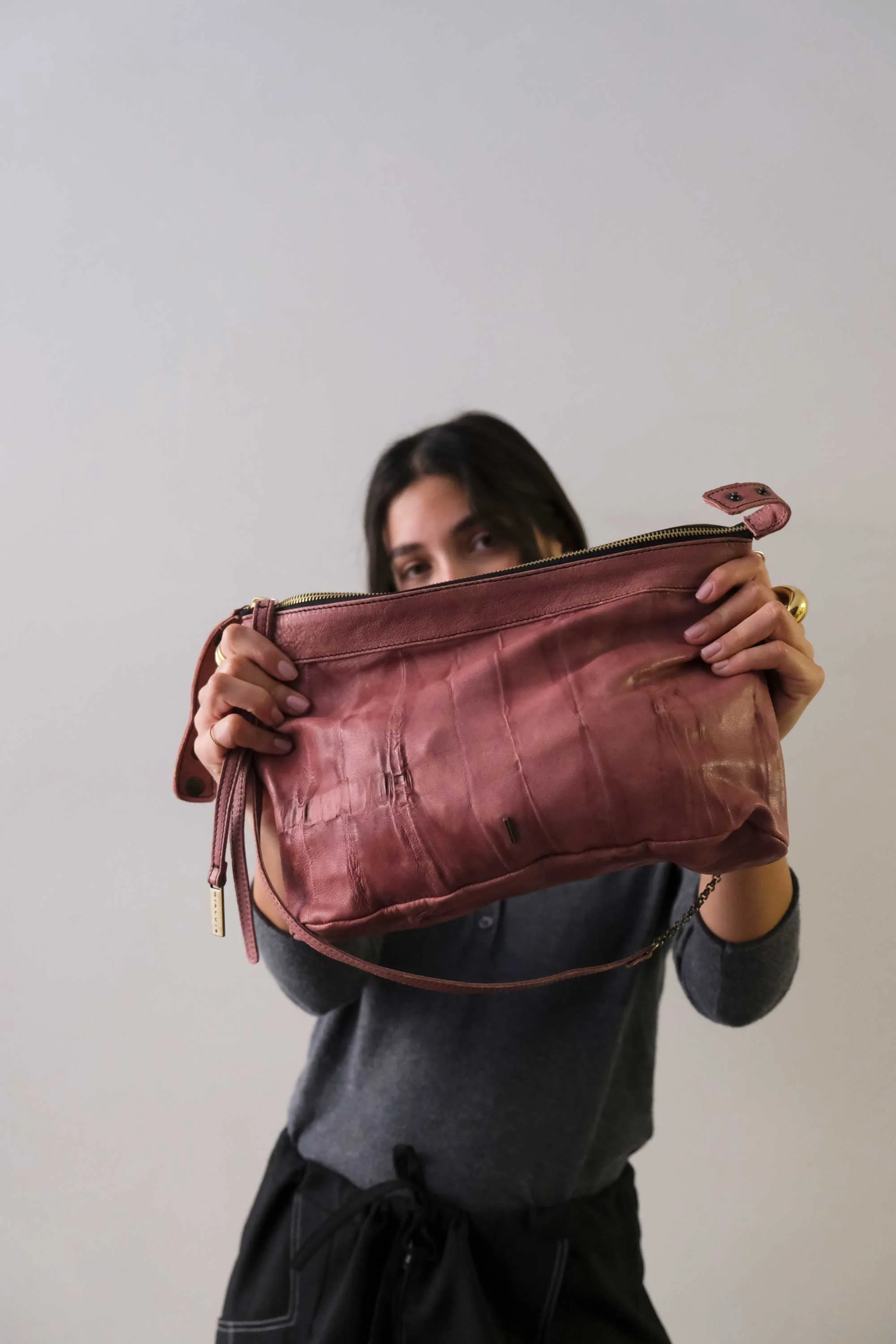 Chicca Media hobo bag in mauve lomé nappa - Made in Italy -