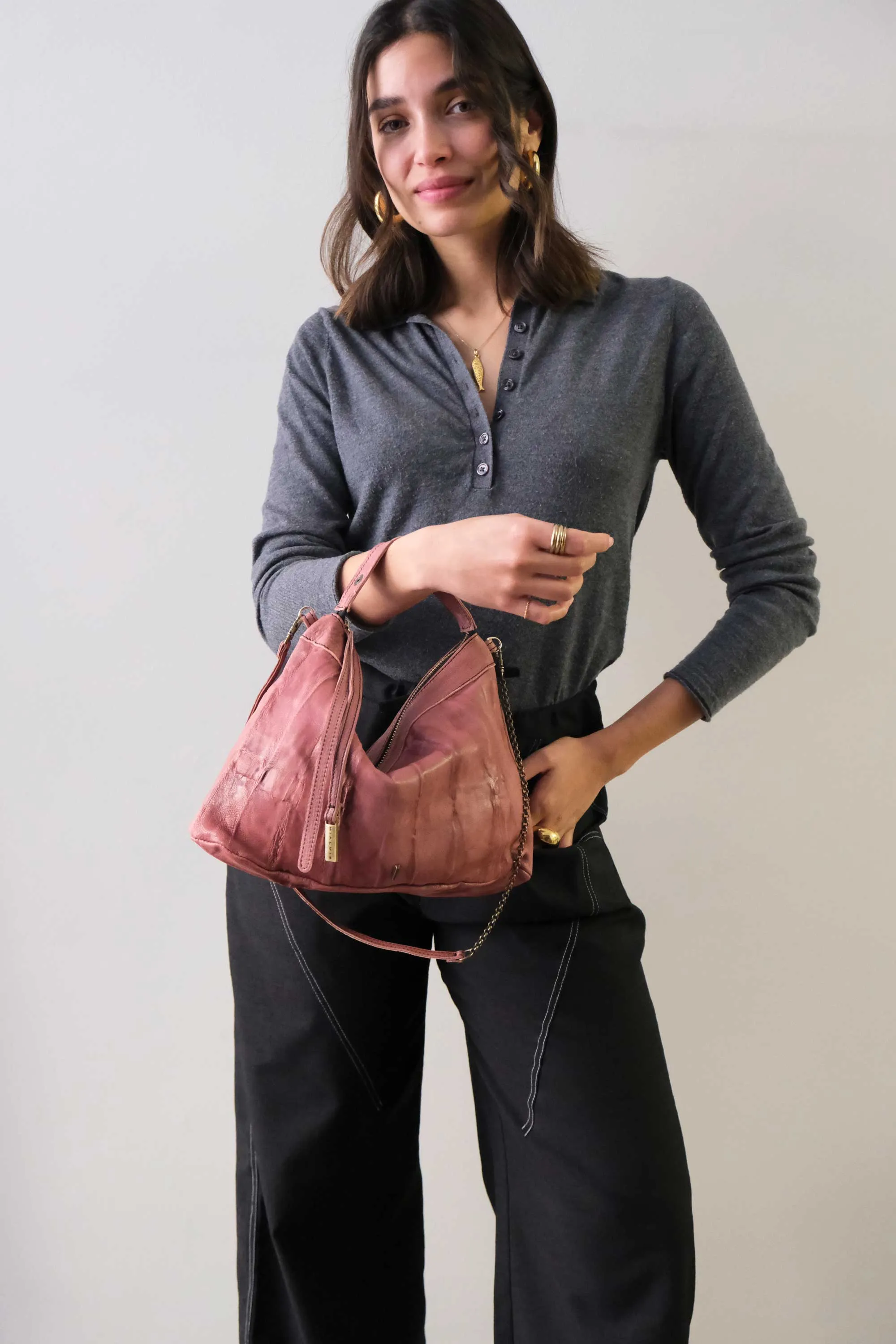 Chicca Media hobo bag in mauve lomé nappa - Made in Italy -