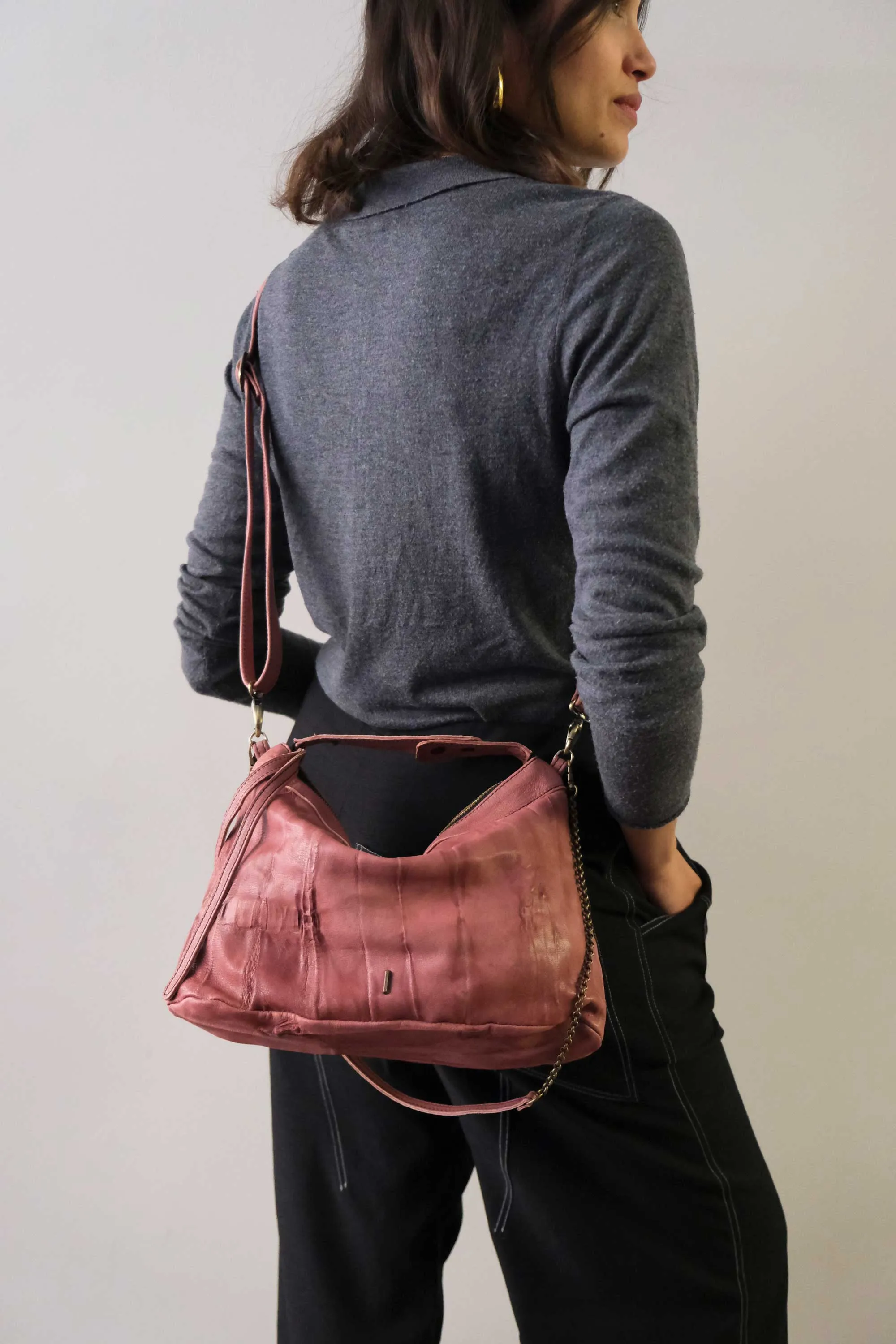 Chicca Media hobo bag in mauve lomé nappa - Made in Italy -