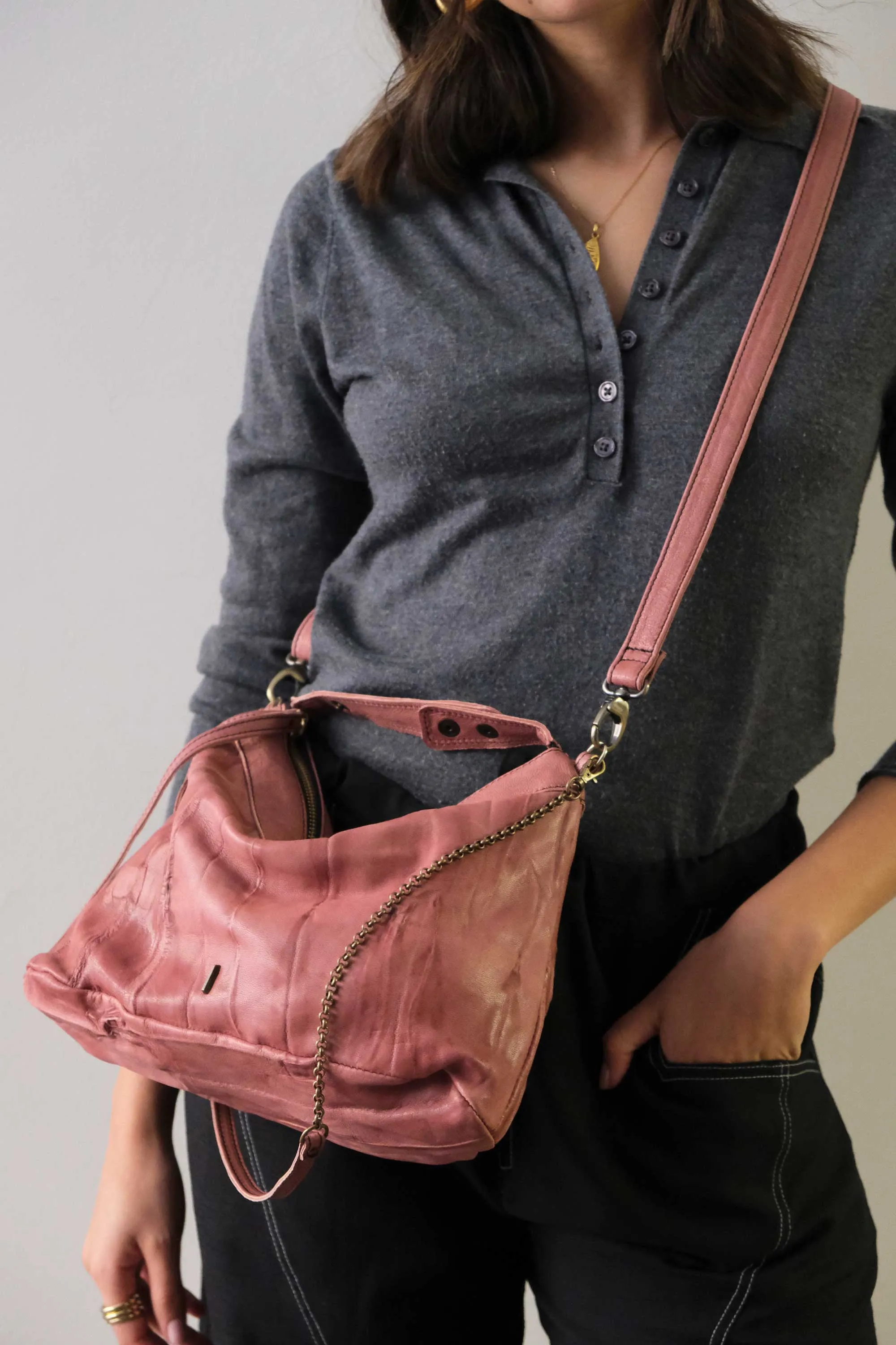 Chicca Media hobo bag in mauve lomé nappa - Made in Italy -