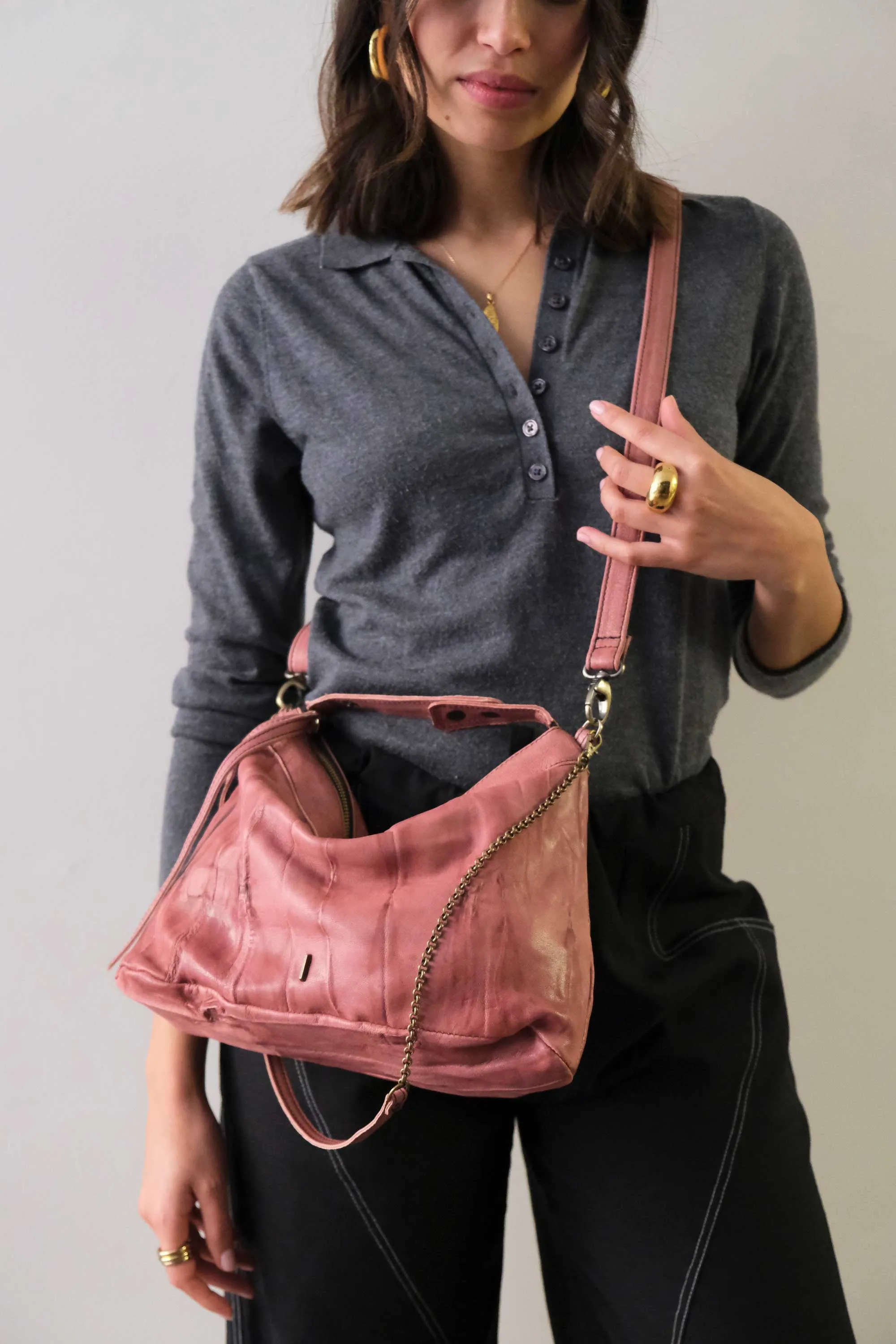 Chicca Media hobo bag in mauve lomé nappa - Made in Italy -