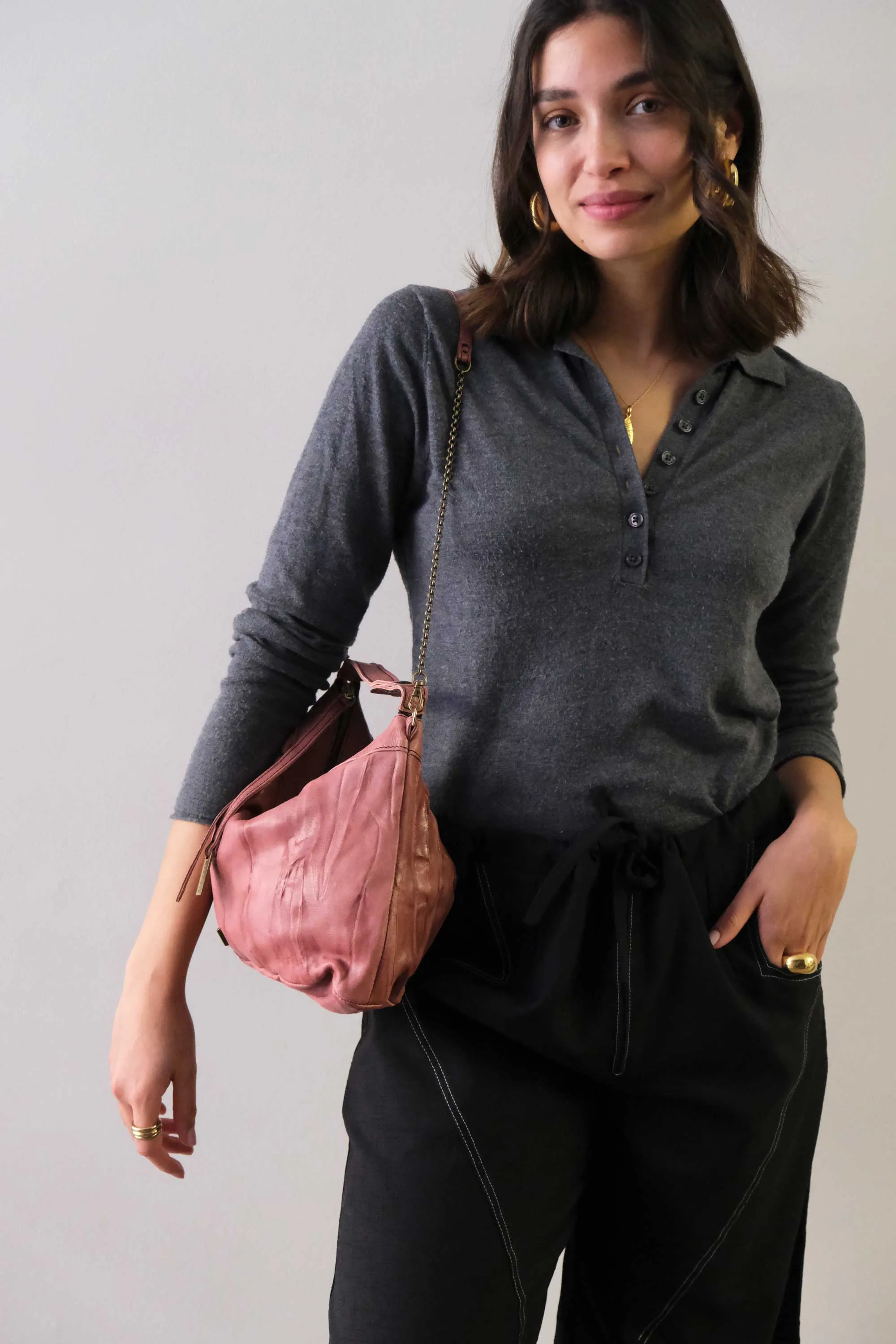 Chicca Media hobo bag in mauve lomé nappa - Made in Italy -